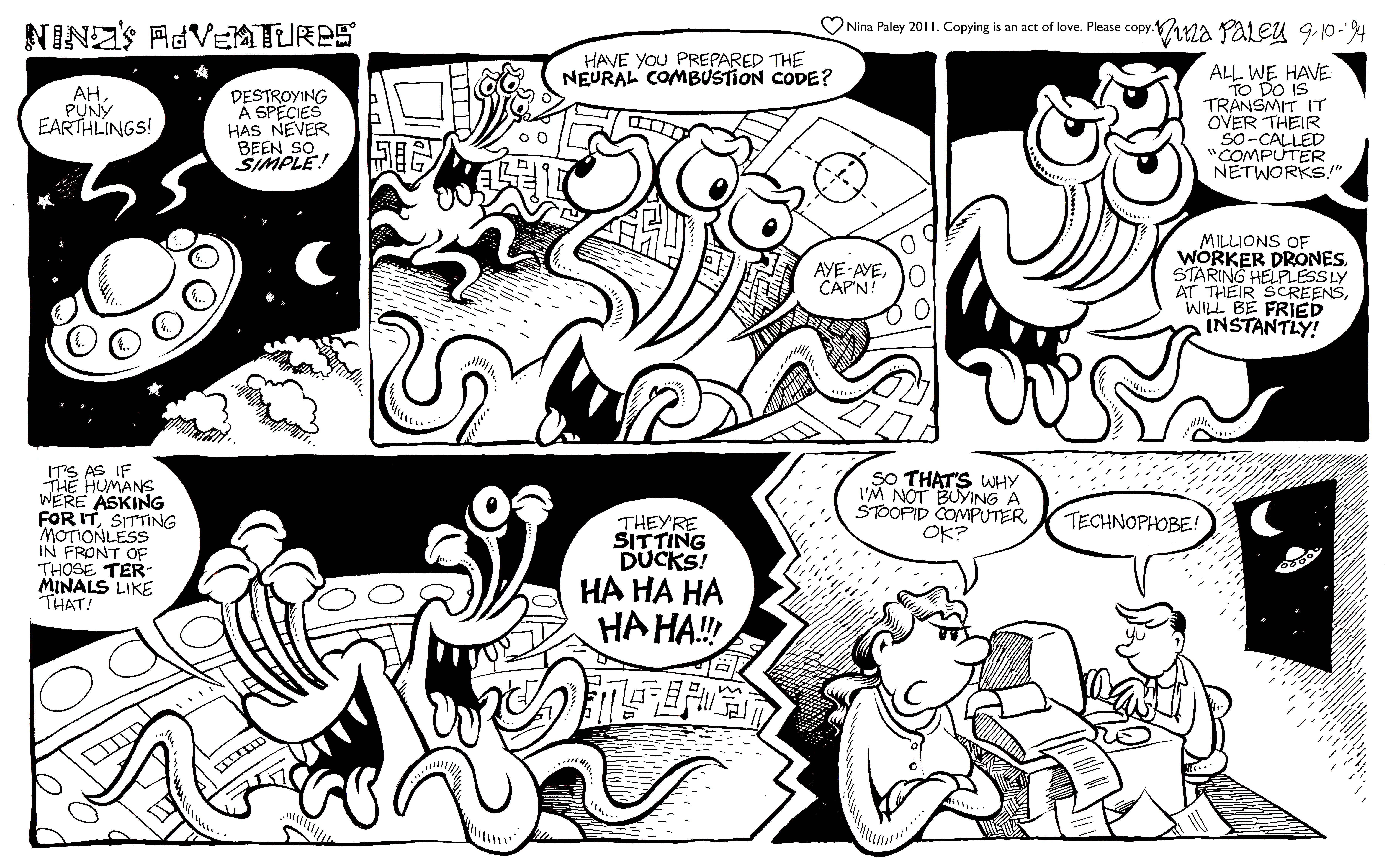 Nina's Adventures: Technophobe (Sep 10, 1994). Nina Paley, CC BY-SA 3.0. https://archive.org/details/NinasAdventuresFree