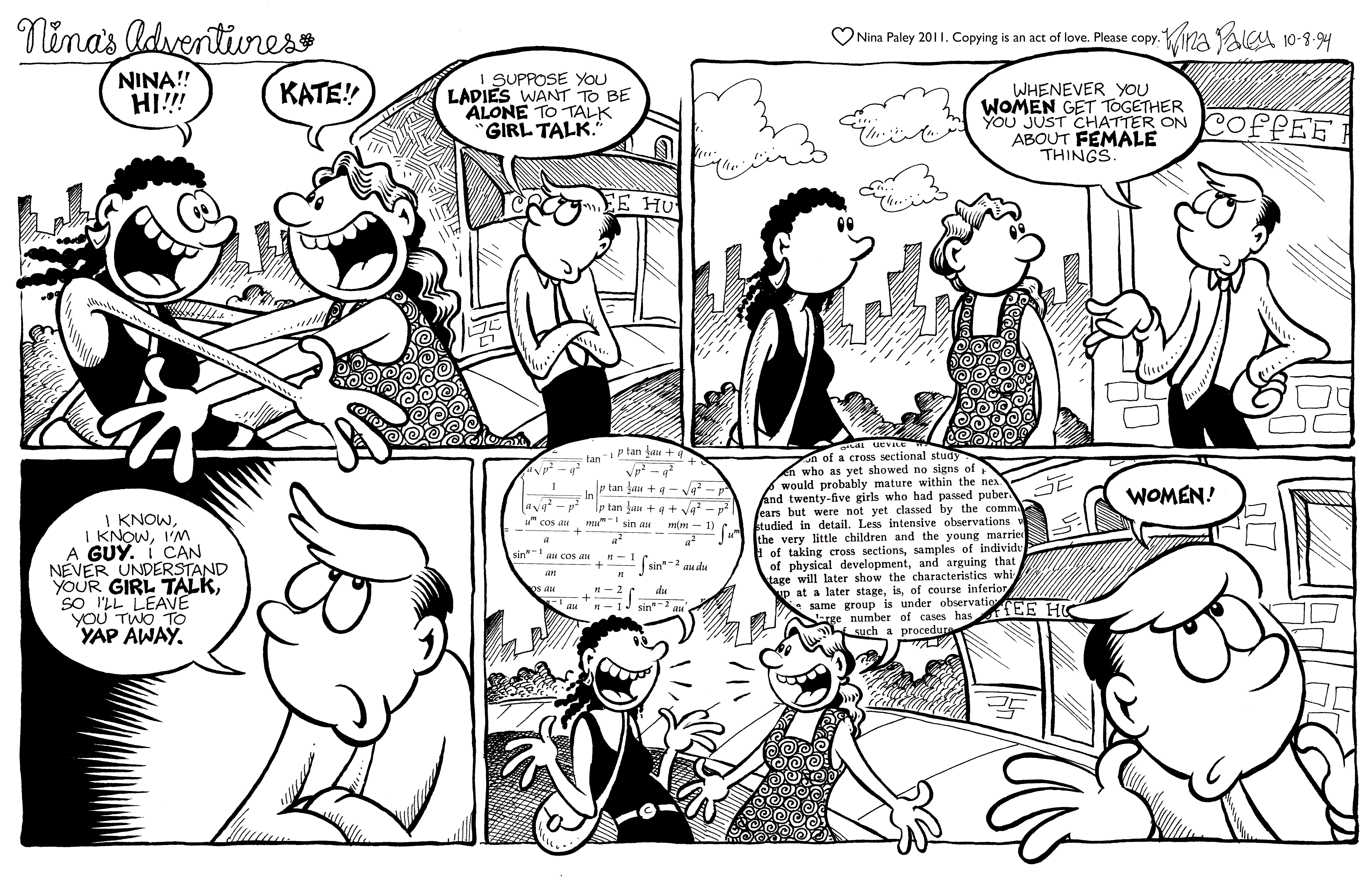 Nina's Adventures: Girl Talk (Oct 8, 1994). Nina Paley, CC BY-SA 3.0. https://archive.org/details/NinasAdventuresFree