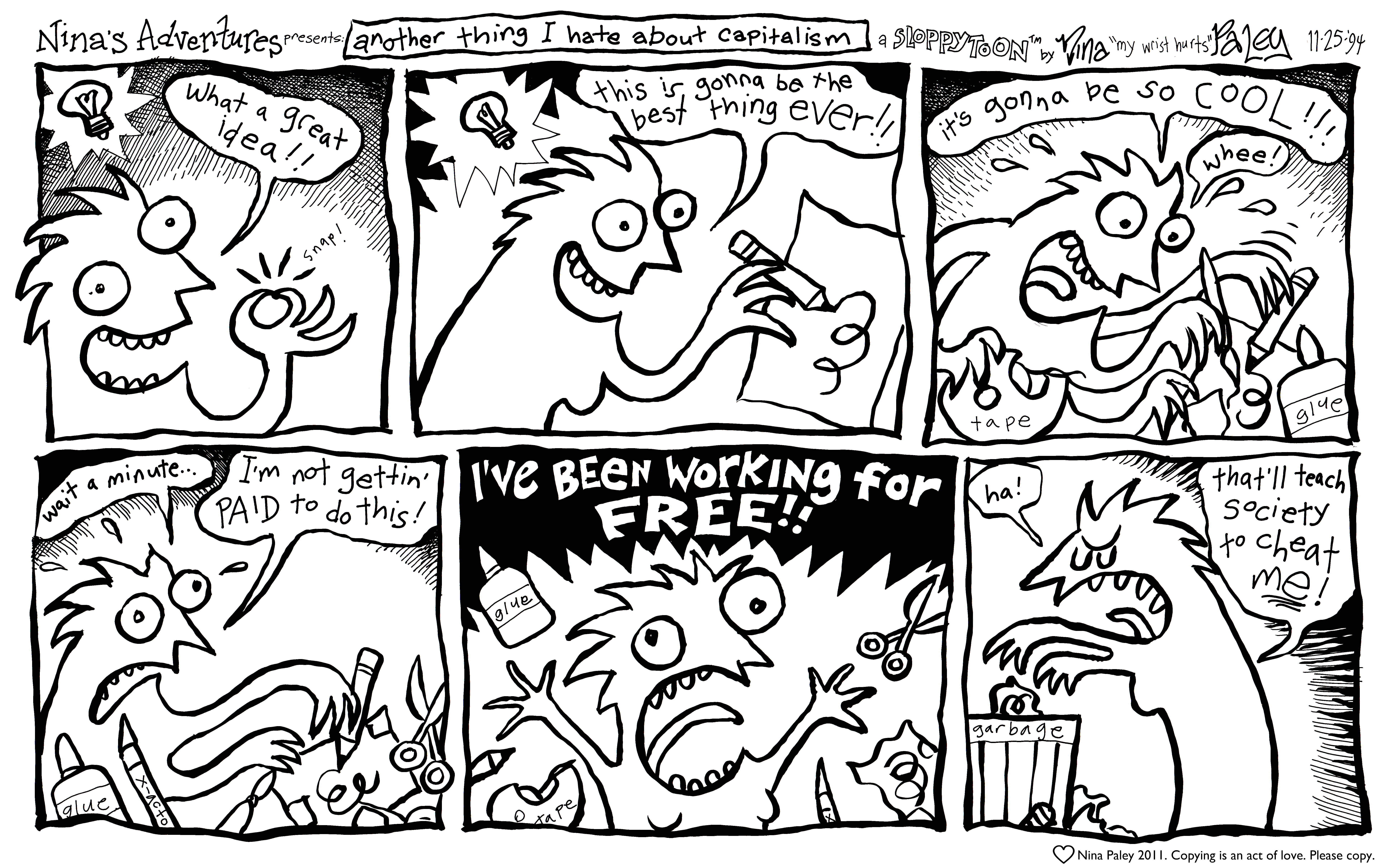 Nina's Adventures: Free Labor (Nov 25, 1994). Nina Paley, CC BY-SA 3.0. https://archive.org/details/NinasAdventuresFree