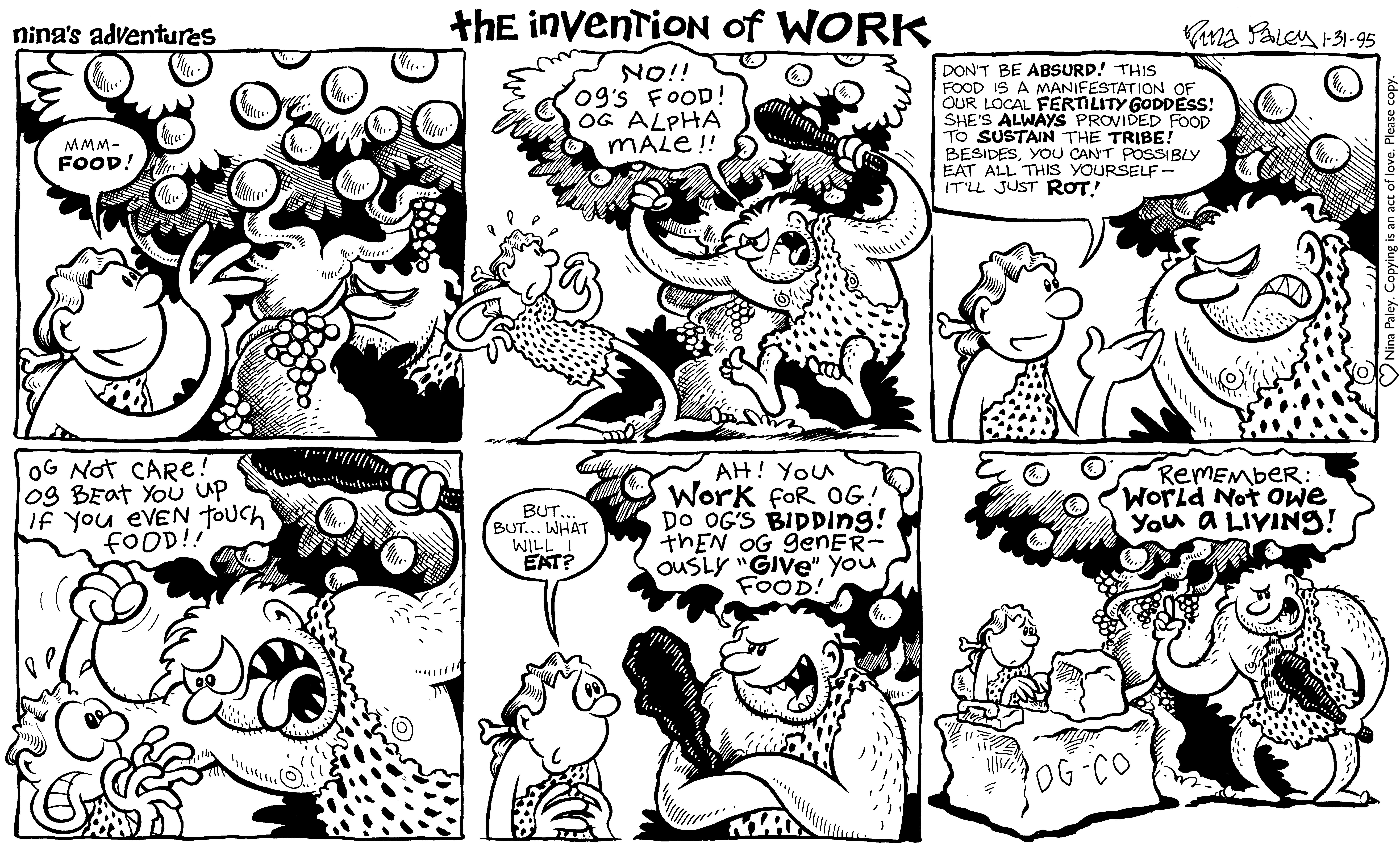 Nina's Adventures: Invention Of Work (Jan 31, 1995). Nina Paley, CC BY-SA 3.0. https://archive.org/details/NinasAdventuresFree