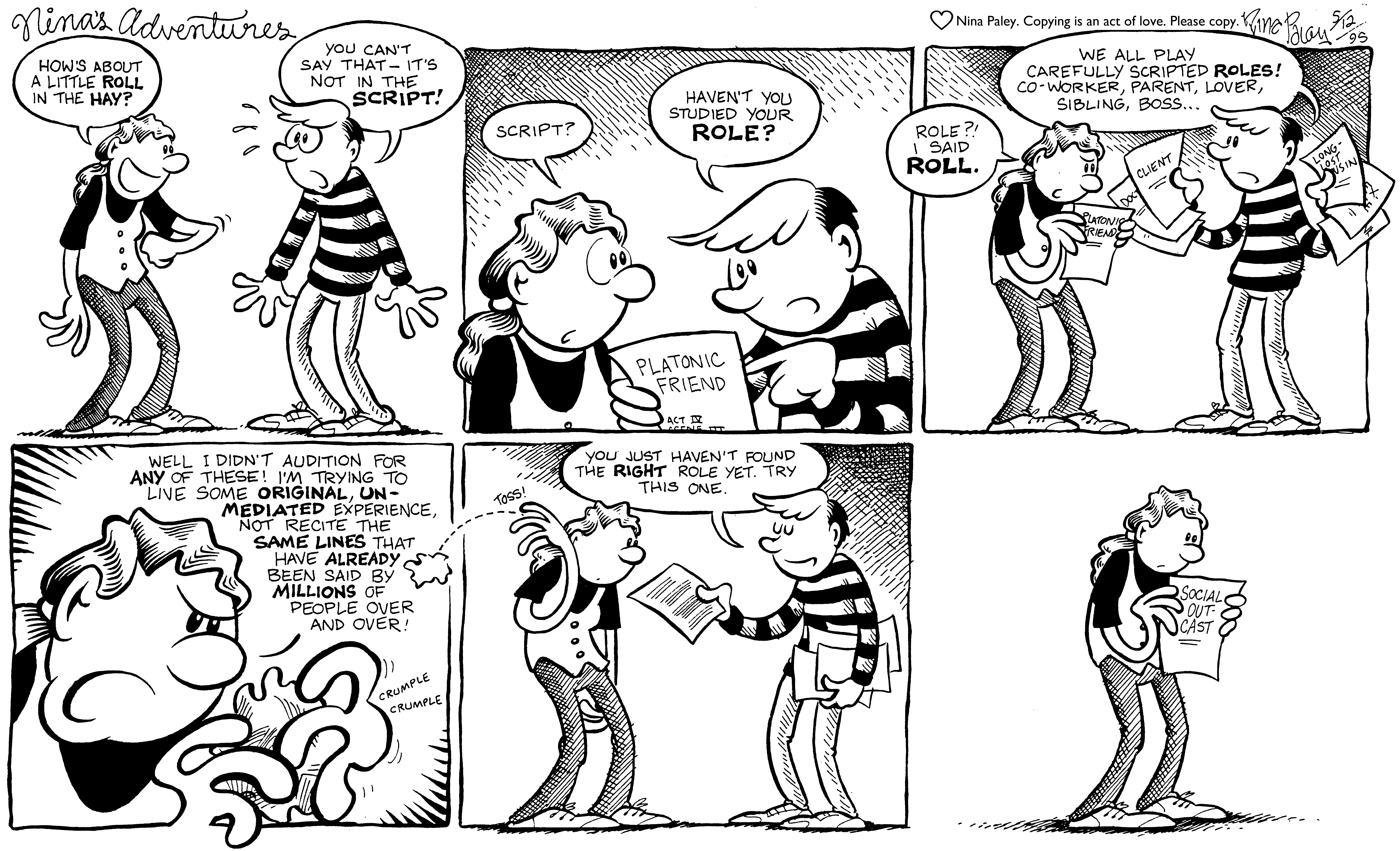 Nina's Adventures: Roles (May 12, 1995). Nina Paley, CC BY-SA 3.0. https://archive.org/details/NinasAdventuresFree