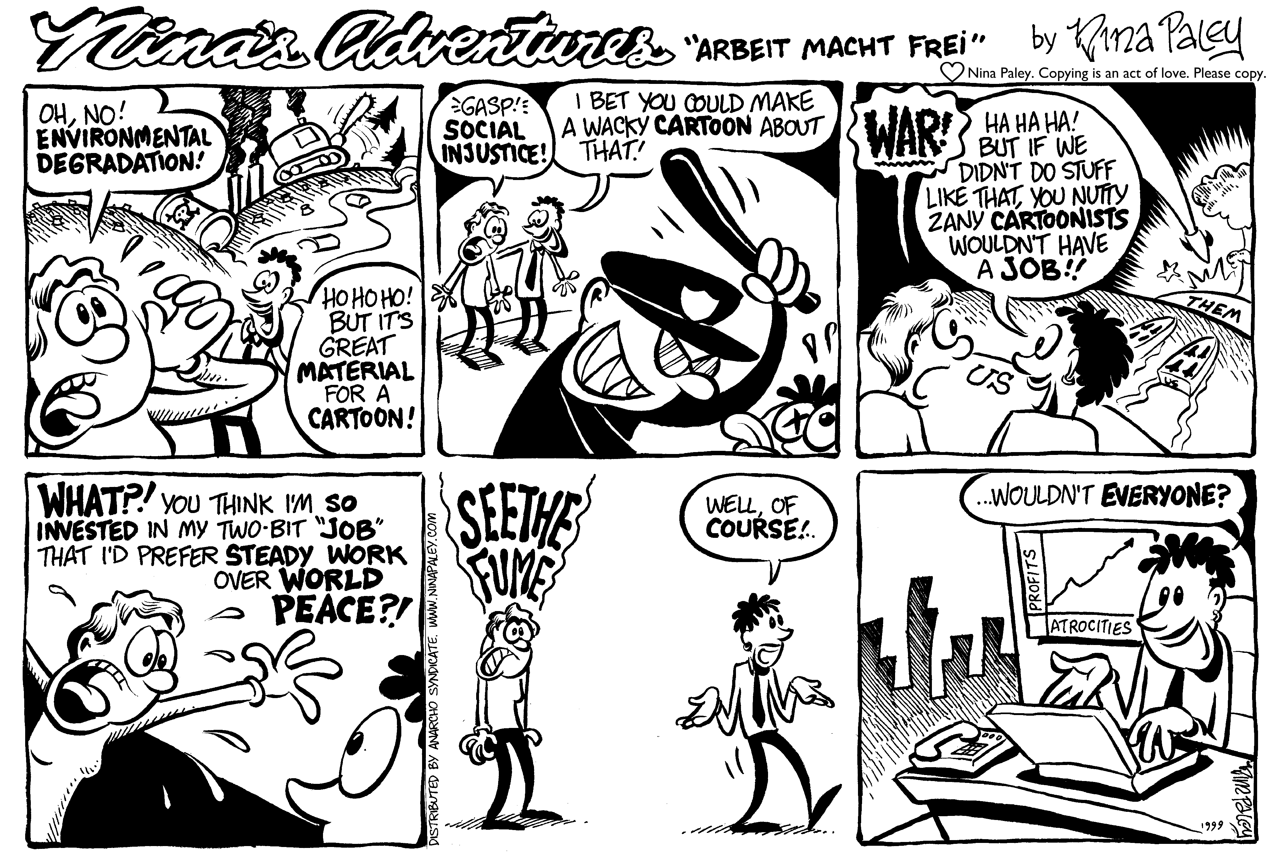 Nina's Adventures: Arbeit Macht Frei (1999). Nina Paley, CC BY-SA 3.0. https://archive.org/details/NinasAdventuresFree
