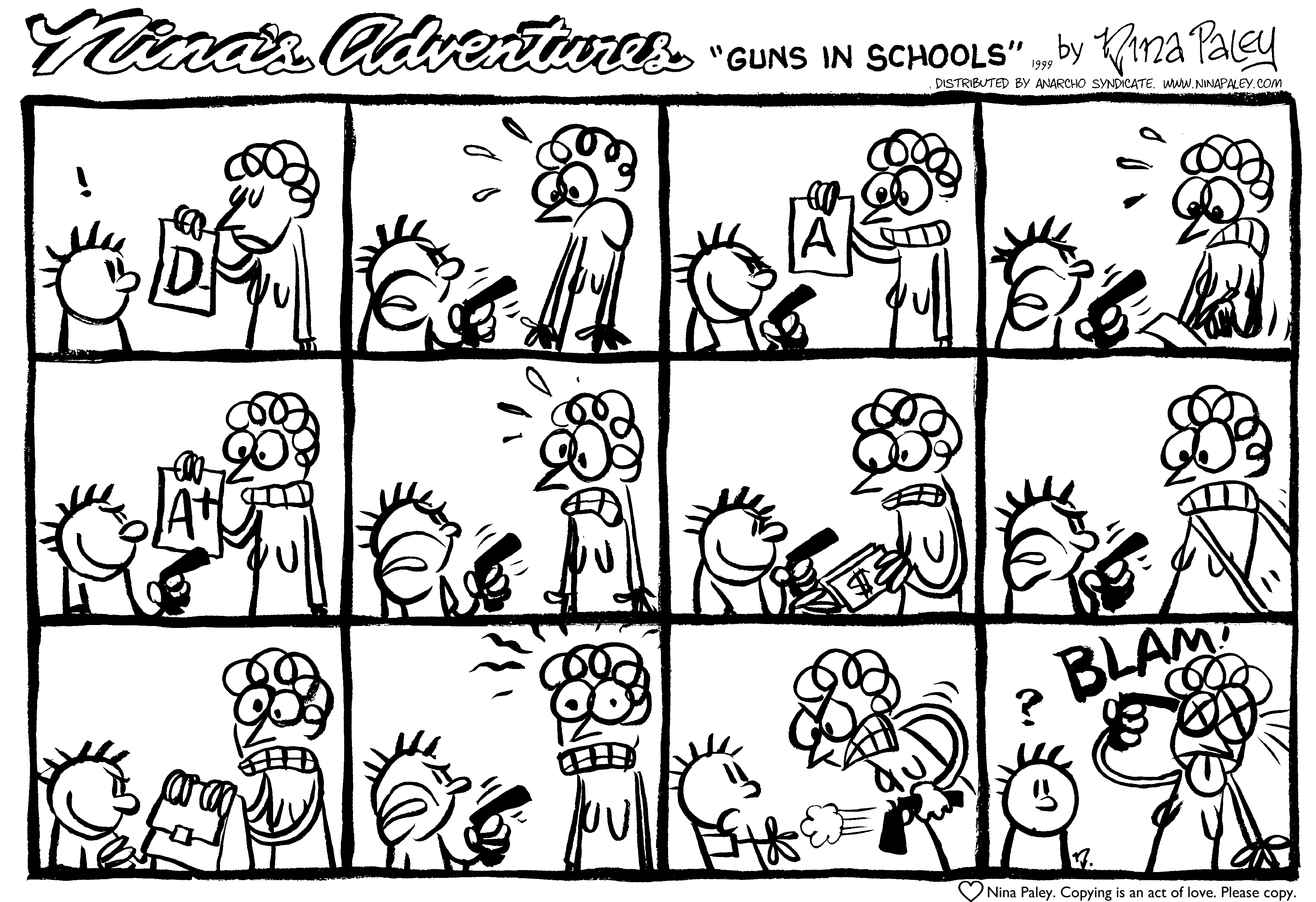 Nina's Adventures: Guns In Schools (1999). Nina Paley, CC BY-SA 3.0. https://archive.org/details/NinasAdventuresFree