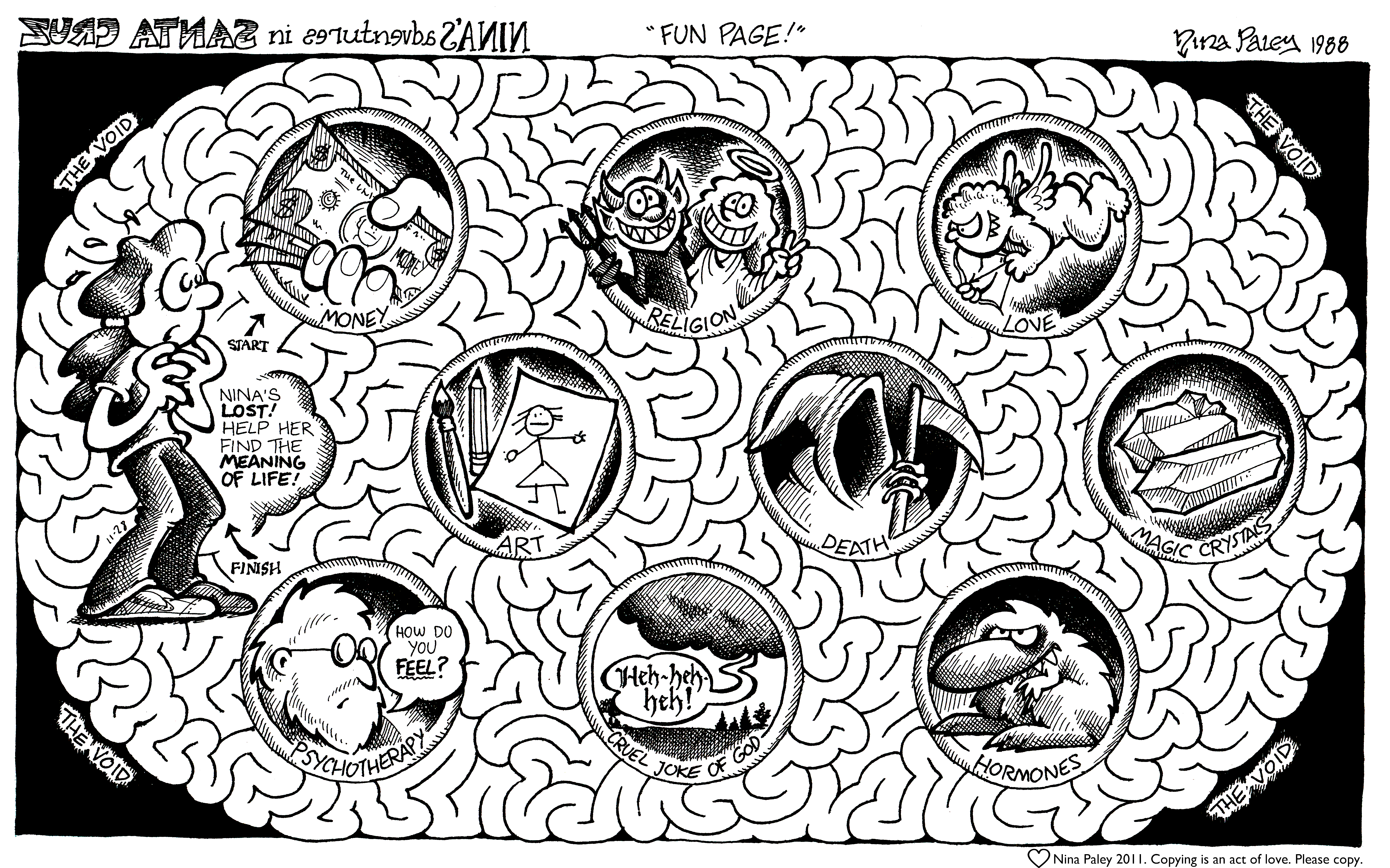 Nina's Adventures: Fun Page (1988). Nina Paley, CC BY-SA 3.0. https://archive.org/details/NinasAdventuresFree