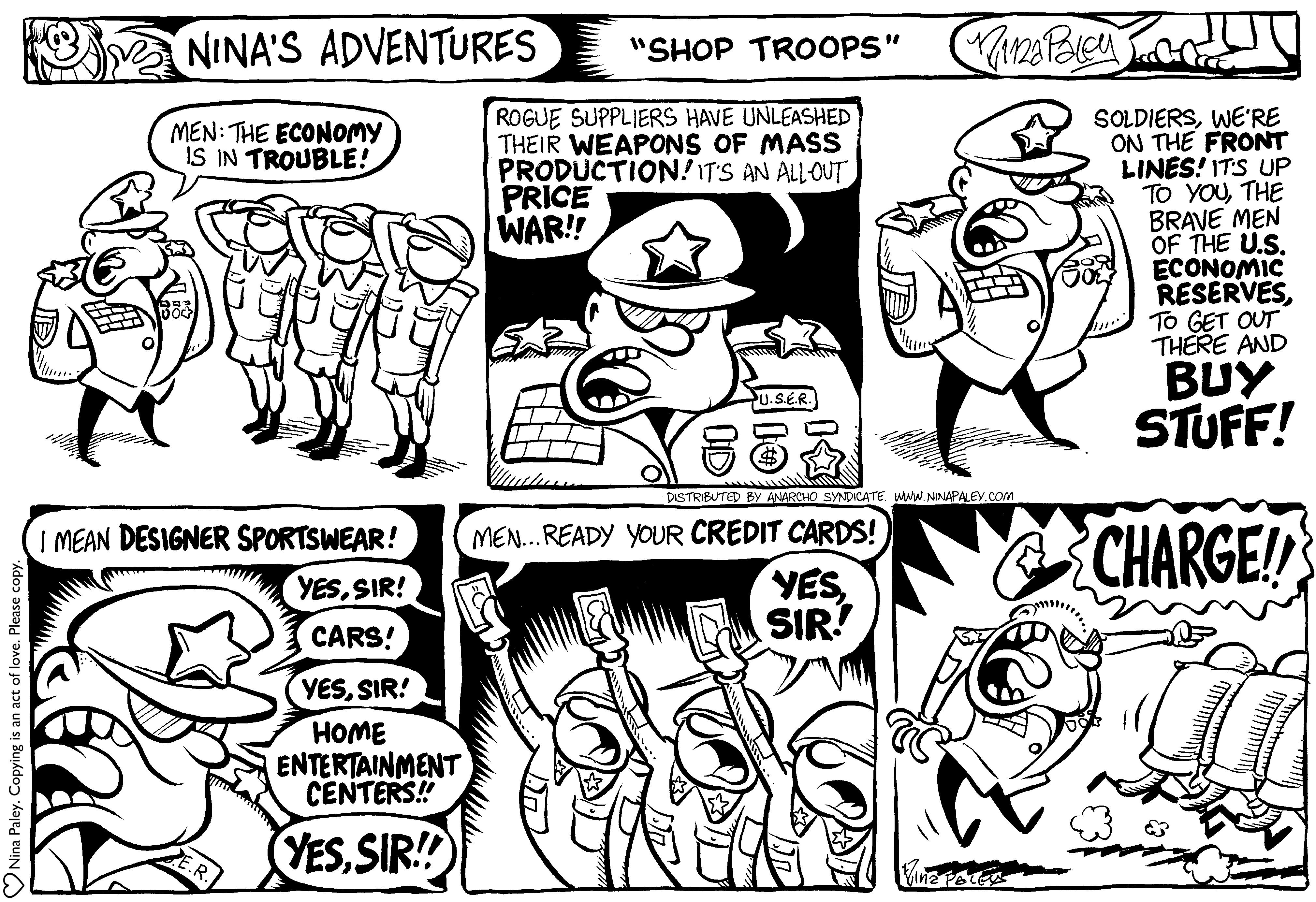 Nina's Adventures: Shop Troops (1999). Nina Paley, CC BY-SA 3.0. https://archive.org/details/NinasAdventuresFree