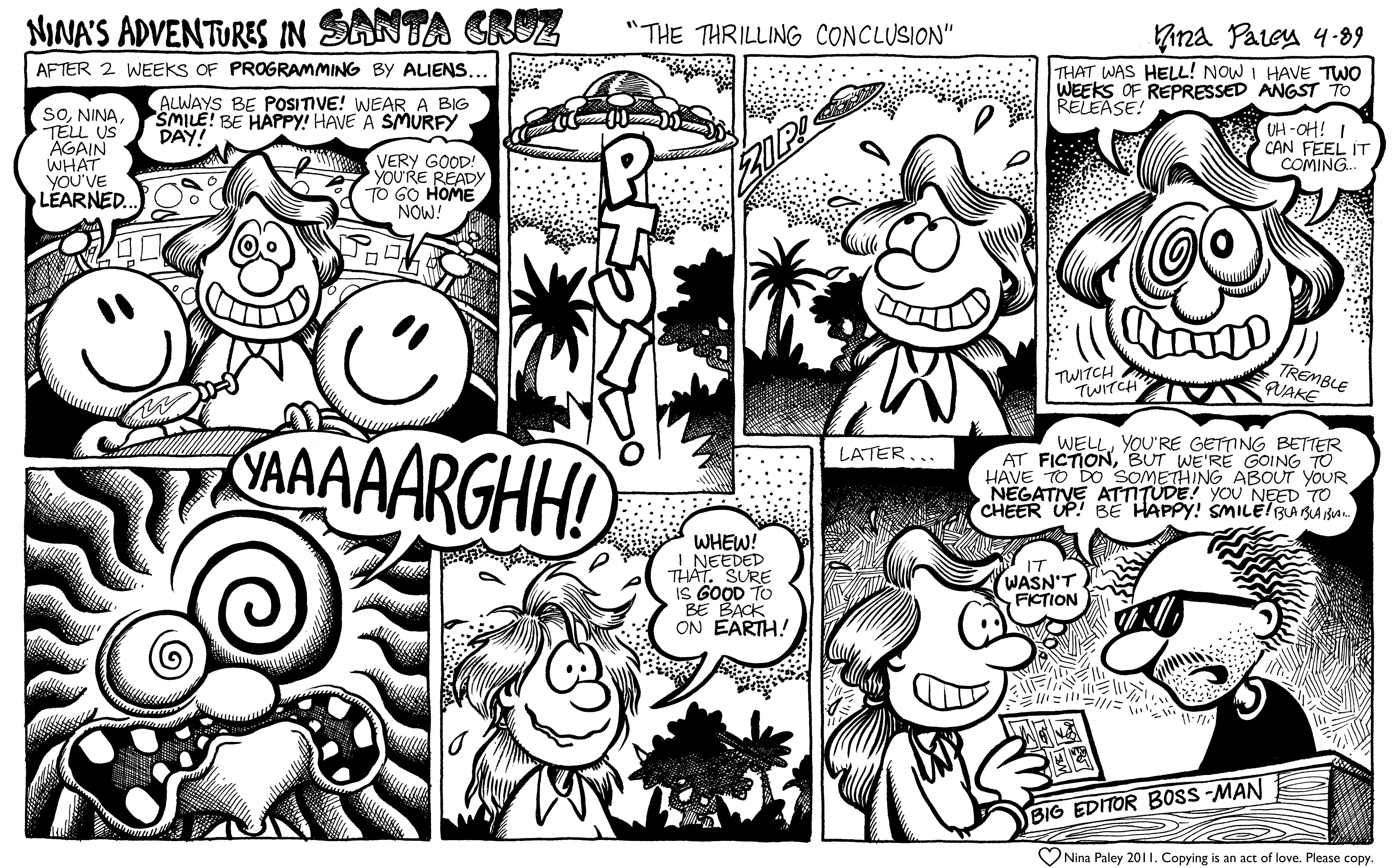 Nina's Adventures: Backto Earth (Apr 1989). Nina Paley, CC BY-SA 3.0. https://archive.org/details/NinasAdventuresFree