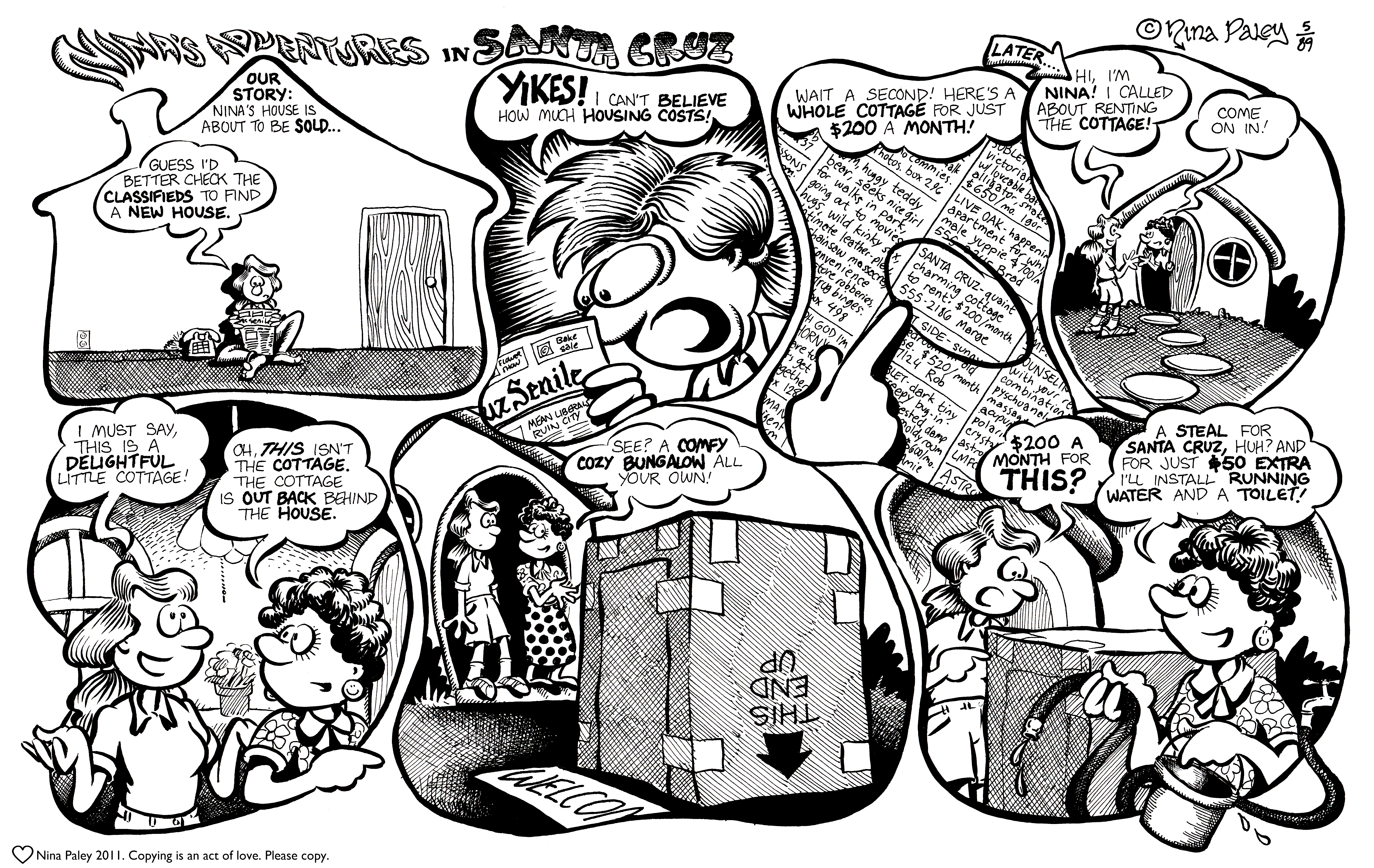 Nina's Adventures: Cottage Steal (May 1989). Nina Paley, CC BY-SA 3.0. https://archive.org/details/NinasAdventuresFree
