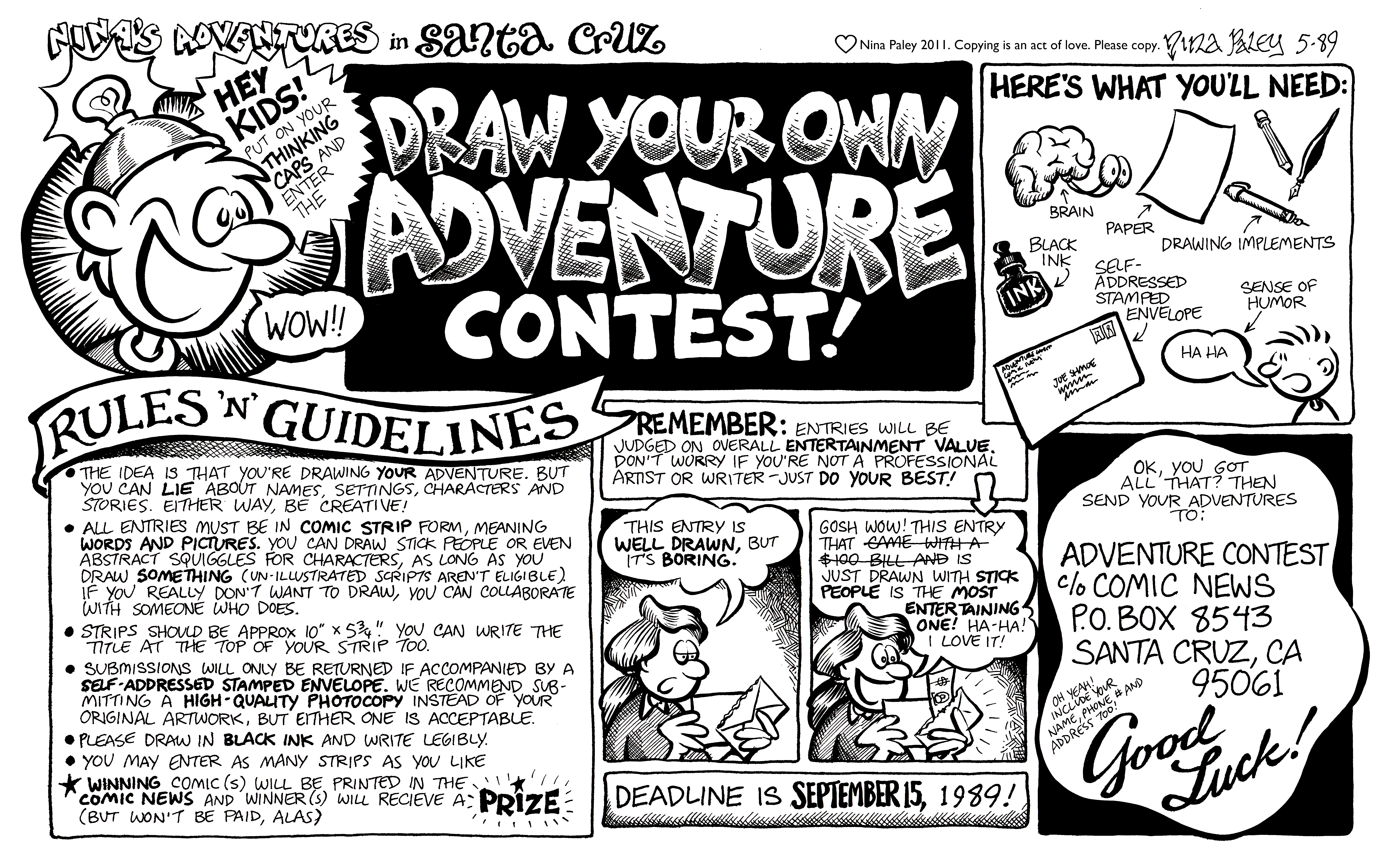 Nina's Adventures: Draw Own Adventure (May 1989). Nina Paley, CC BY-SA 3.0. https://archive.org/details/NinasAdventuresFree