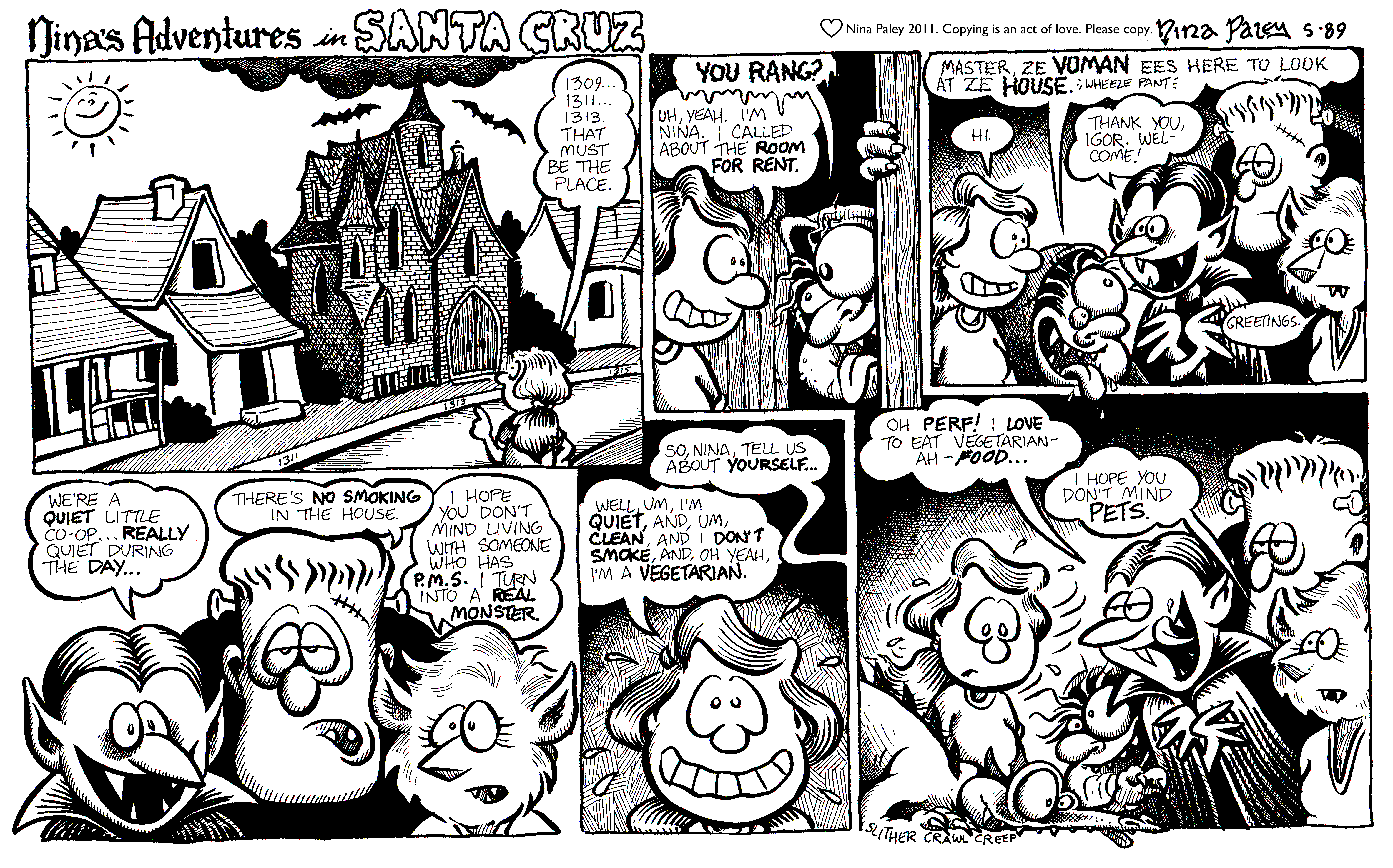 Nina's Adventures: Haunted House (May 1989). Nina Paley, CC BY-SA 3.0. https://archive.org/details/NinasAdventuresFree