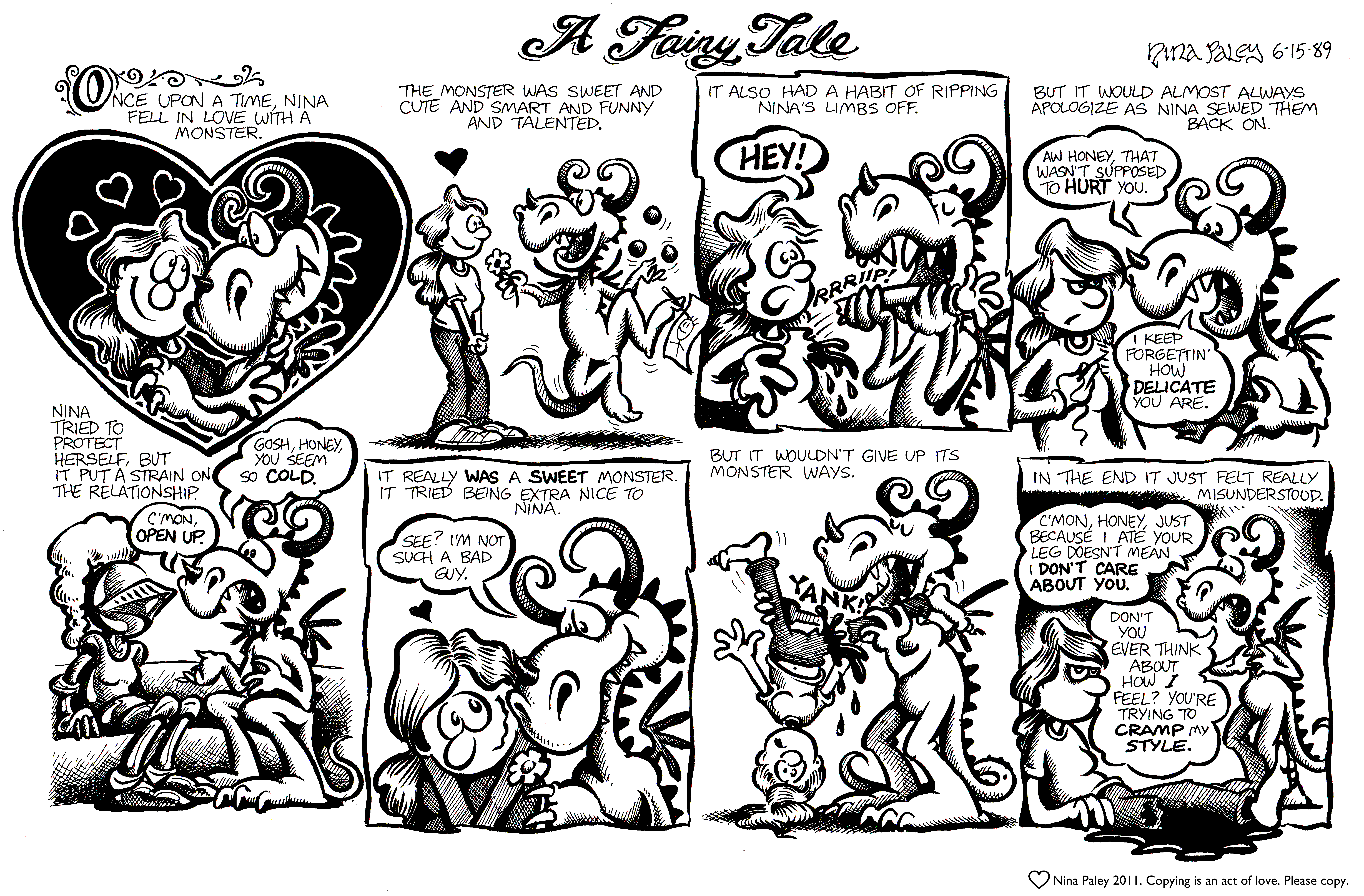 Nina's Adventures: Monster Love (Jun 15, 1989). Nina Paley, CC BY-SA 3.0. https://archive.org/details/NinasAdventuresFree