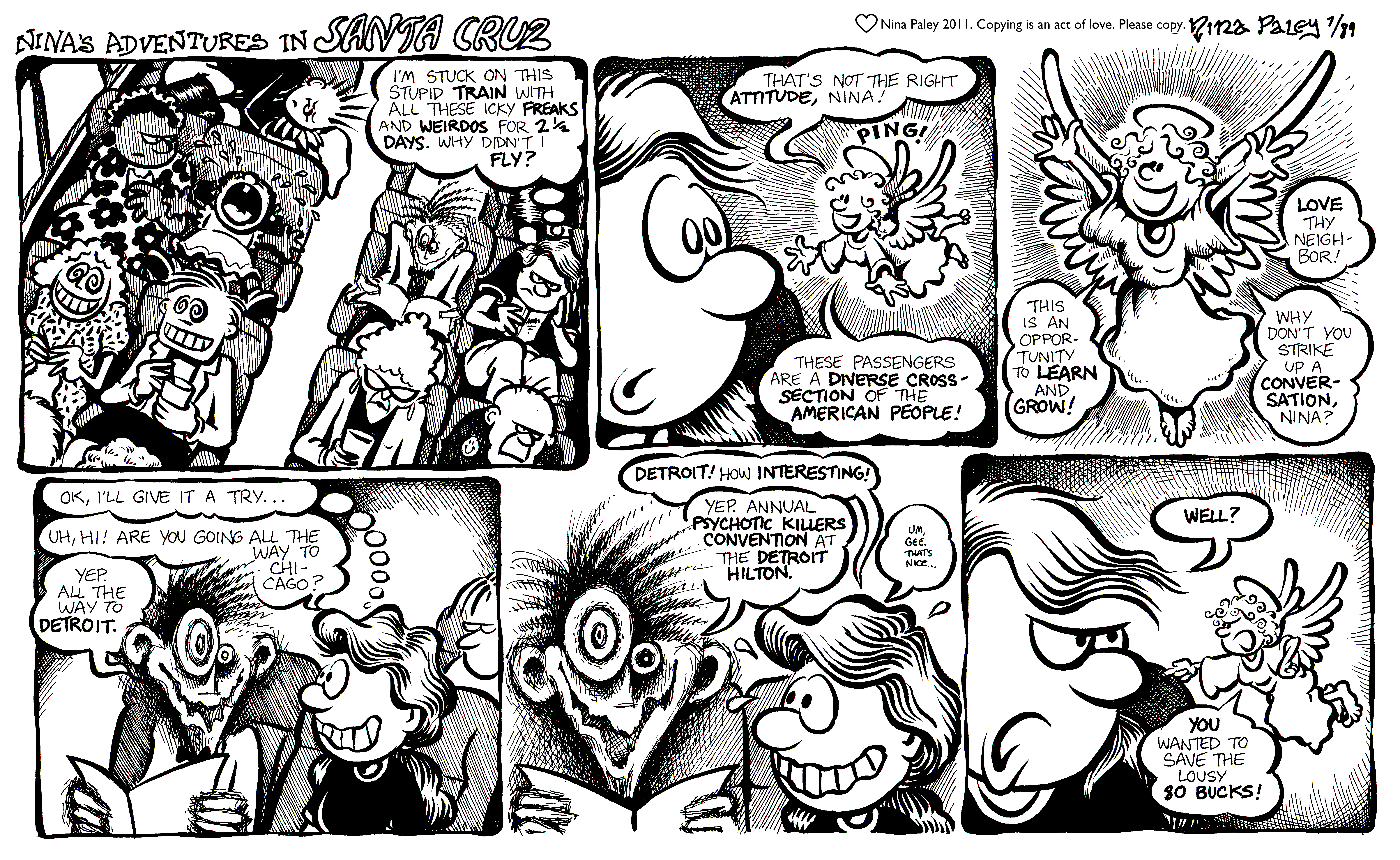 Nina's Adventures: Freaksona Train (Jul 1989). Nina Paley, CC BY-SA 3.0. https://archive.org/details/NinasAdventuresFree