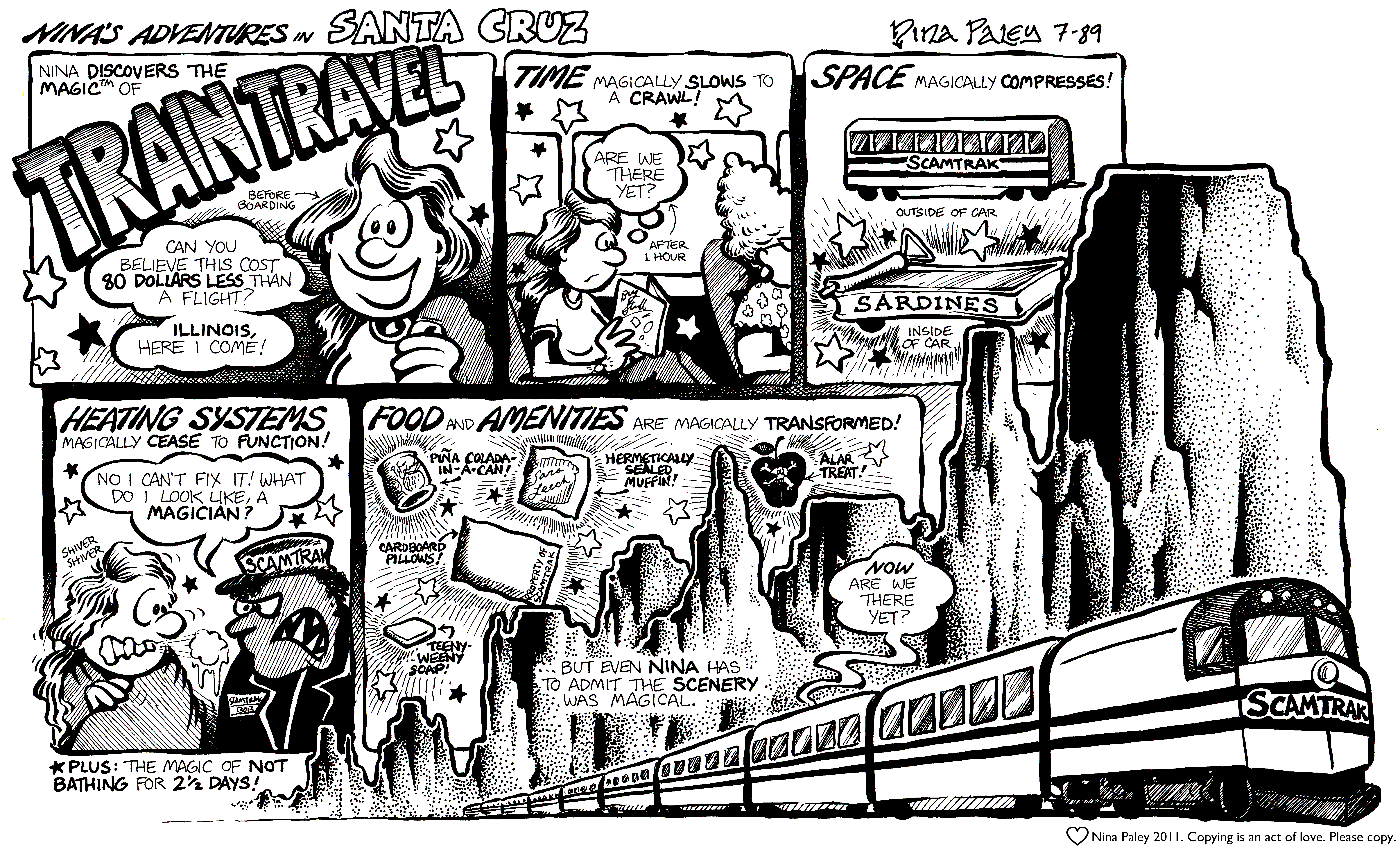 Nina's Adventures: Train Travel (Jul 1989). Nina Paley, CC BY-SA 3.0. https://archive.org/details/NinasAdventuresFree