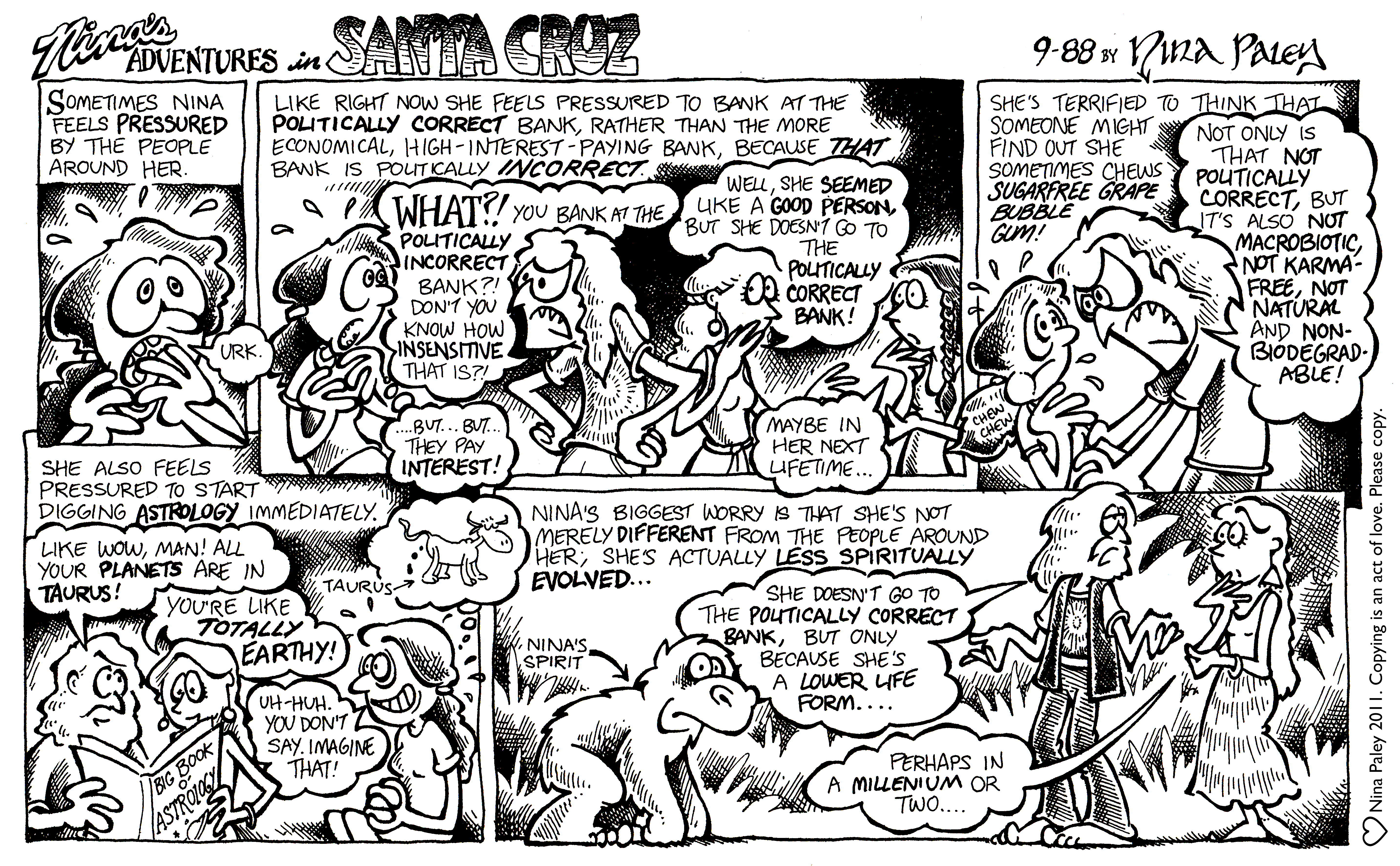 Nina's Adventures: Spiritually Evolved (Sep 1988). Nina Paley, CC BY-SA 3.0. https://archive.org/details/NinasAdventuresFree