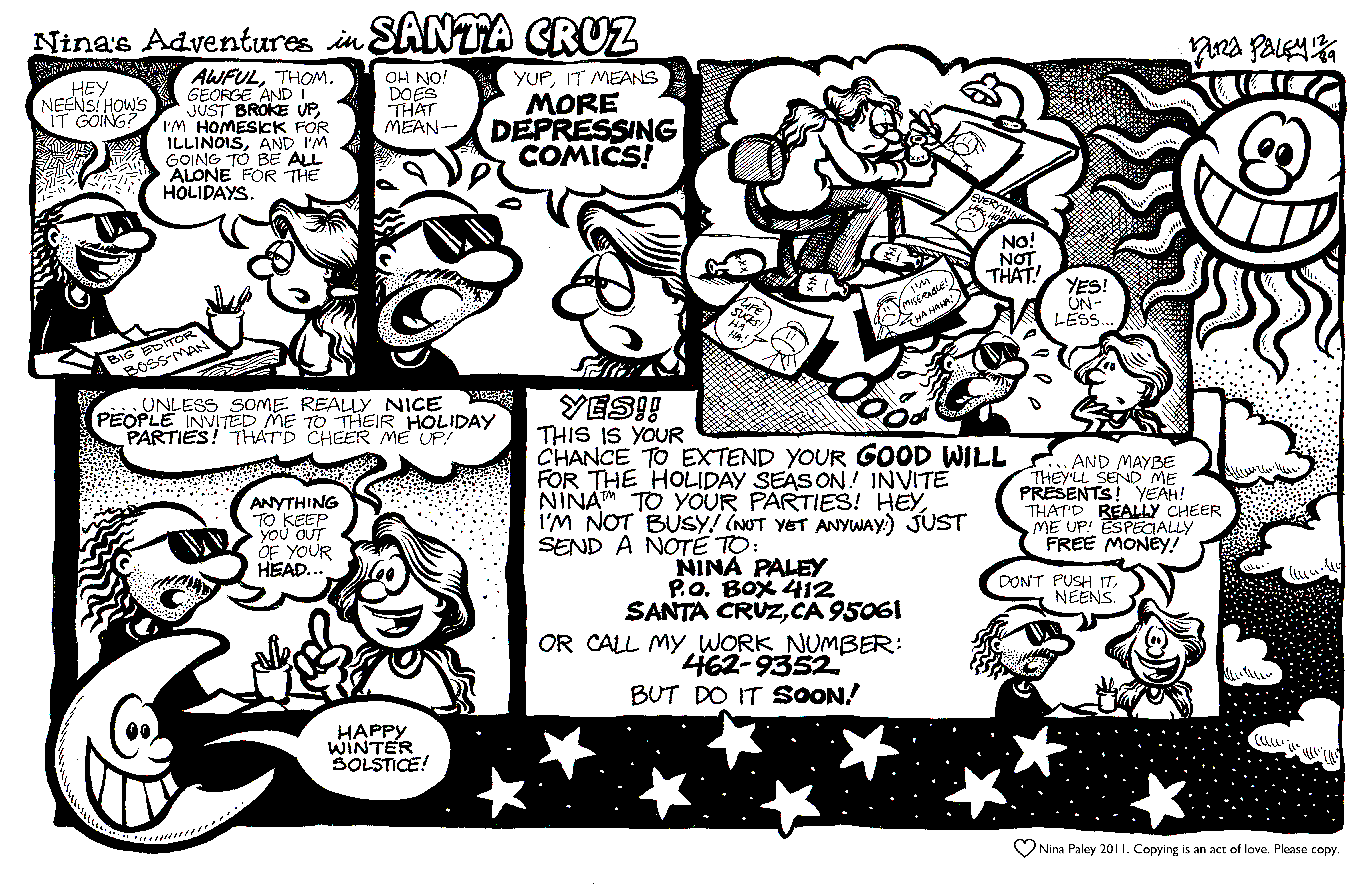 Nina's Adventures: Pity Invitation (Dec 1989). Nina Paley, CC BY-SA 3.0. https://archive.org/details/NinasAdventuresFree