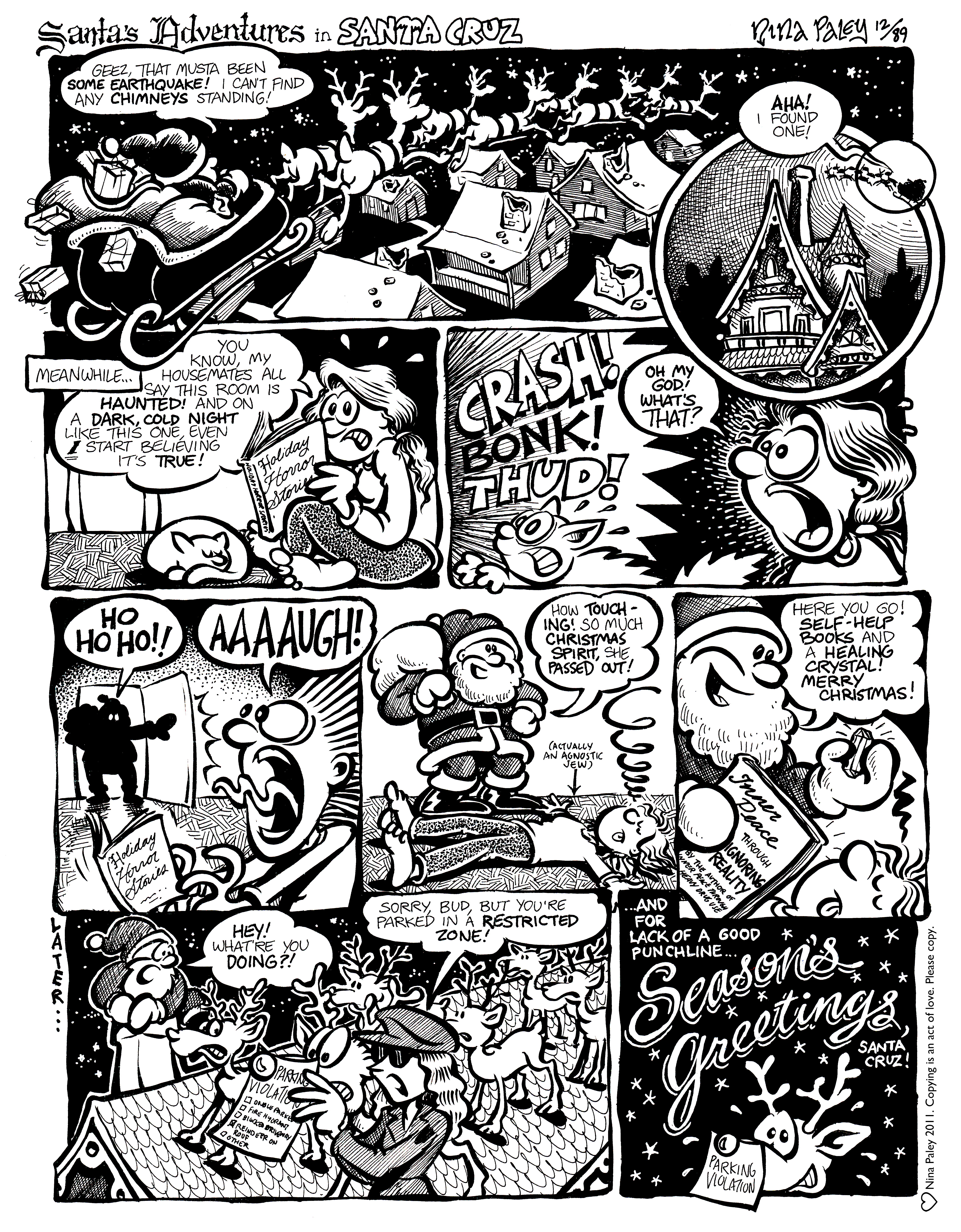 Nina's Adventures: Santas Adventures (Dec 1989). Nina Paley, CC BY-SA 3.0. https://archive.org/details/NinasAdventuresFree