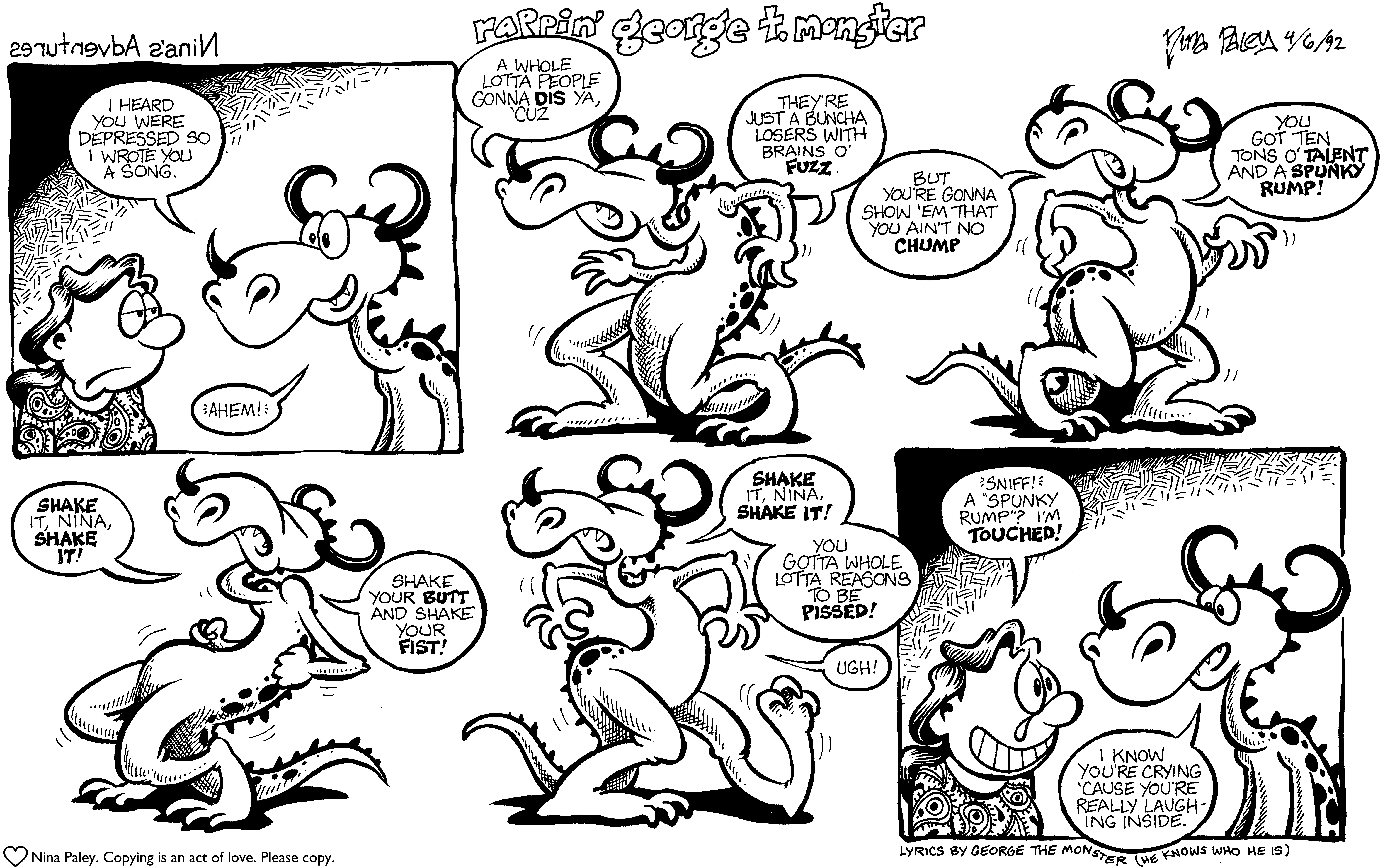Nina's Adventures: Rappin clean (Apr 6, 1992). Nina Paley, CC BY-SA 3.0. https://archive.org/details/NinasAdventuresFree