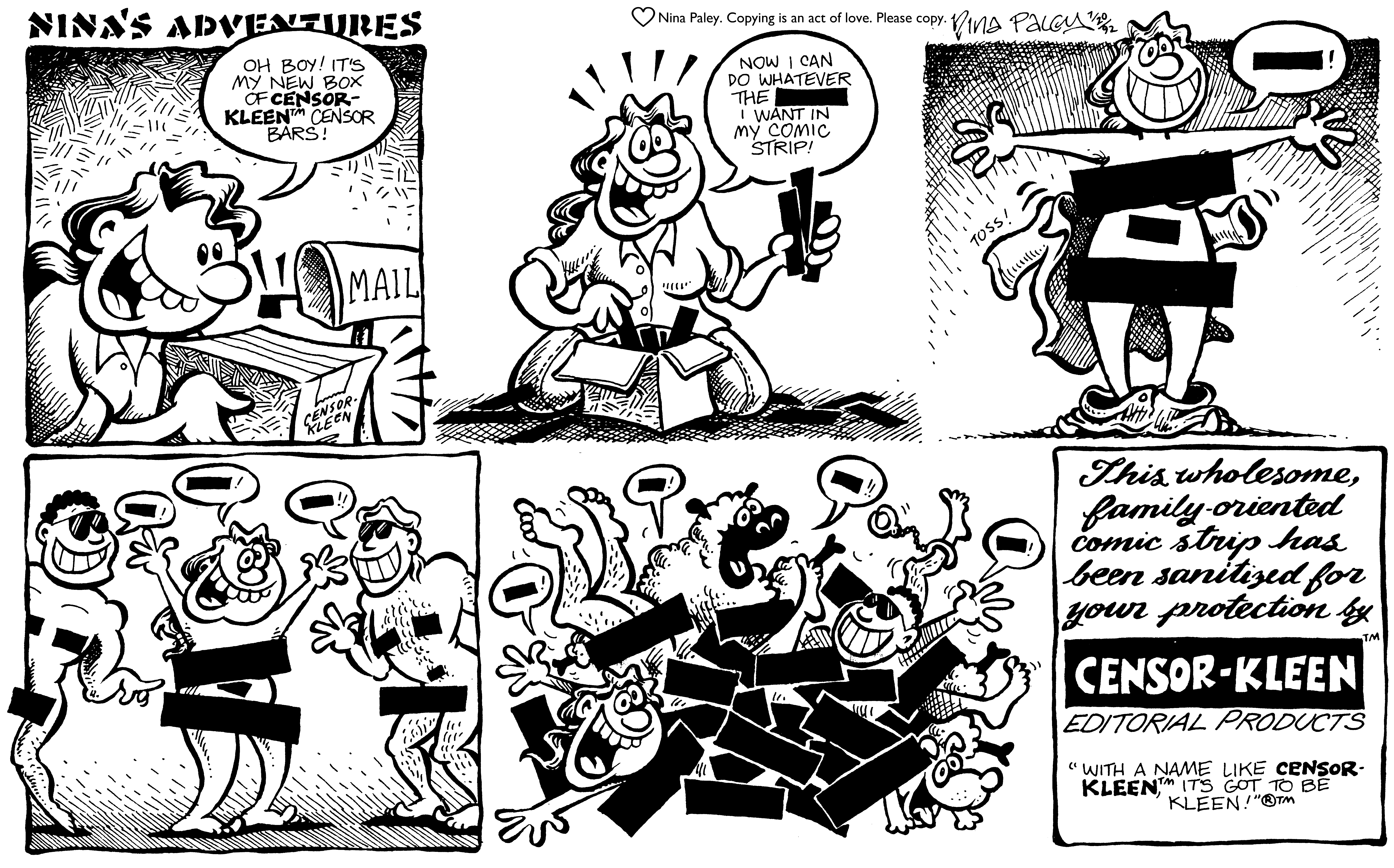 Nina's Adventures: Censor Kleen (Jul 20, 1992). Nina Paley, CC BY-SA 3.0. https://archive.org/details/NinasAdventuresFree