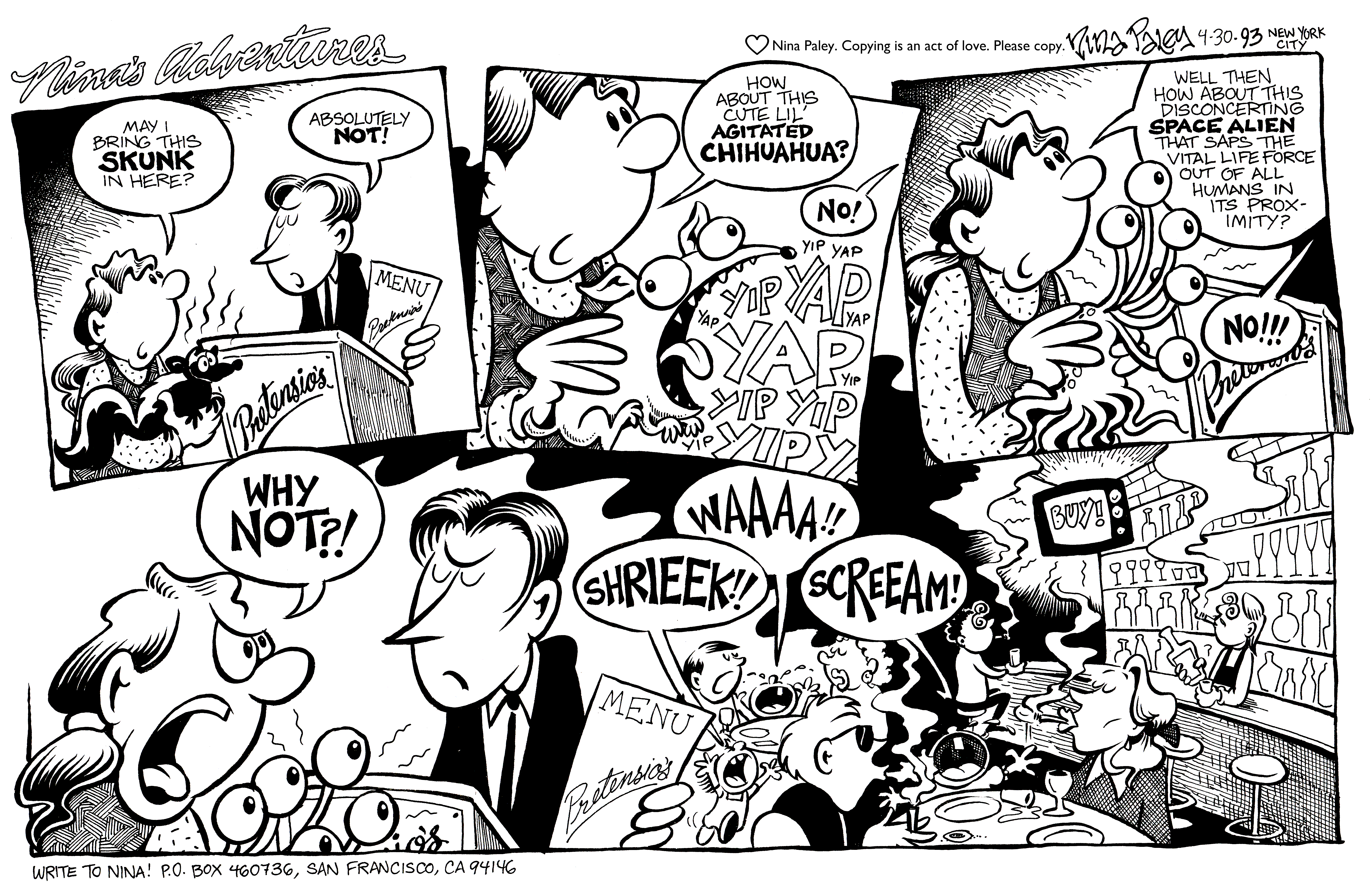 Nina's Adventures: Restaurant (Apr 30, 1993). Nina Paley, CC BY-SA 3.0. https://archive.org/details/NinasAdventuresFree