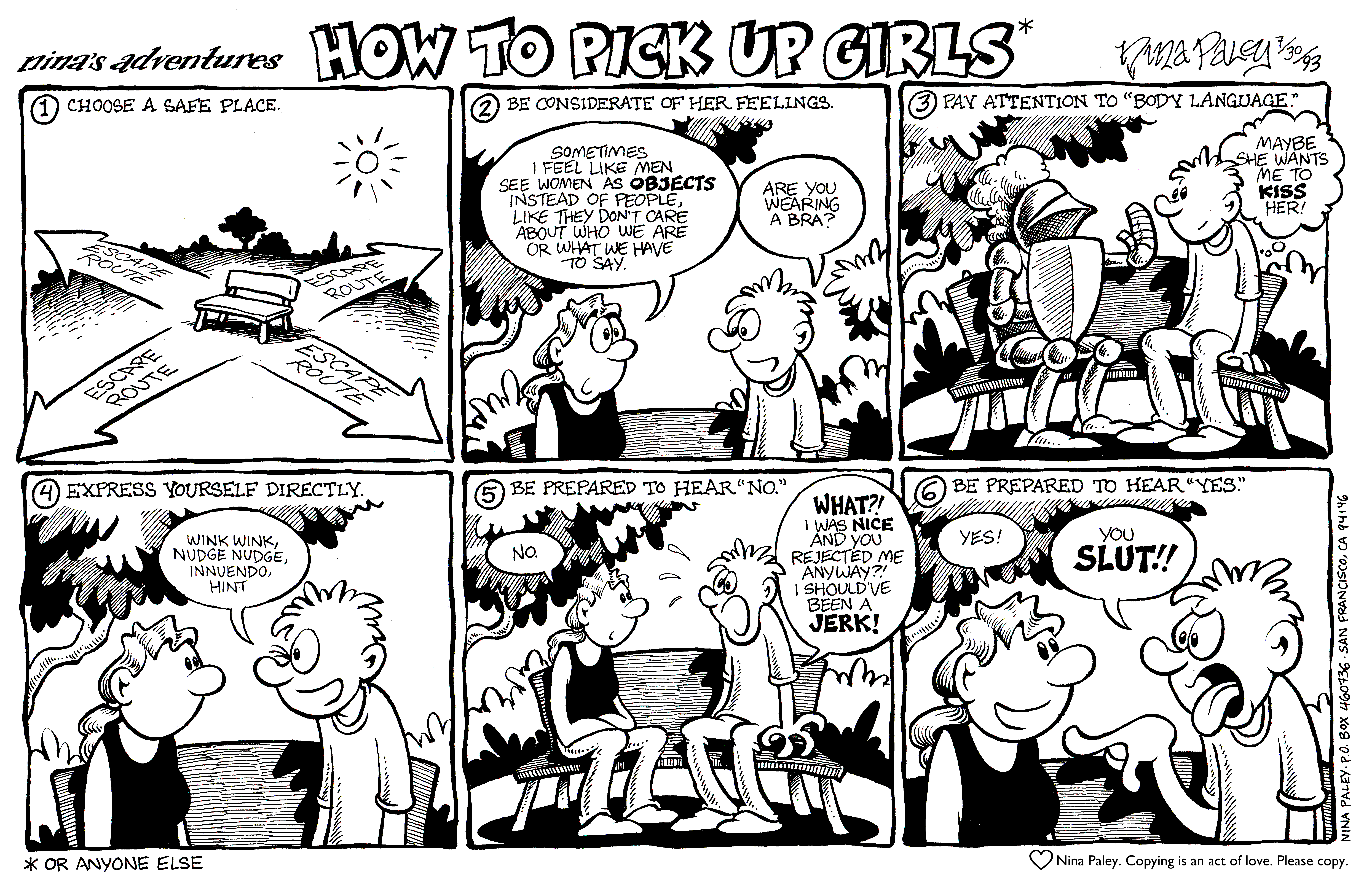 Nina's Adventures: Pick Up Girls (Jul 30, 1993). Nina Paley, CC BY-SA 3.0. https://archive.org/details/NinasAdventuresFree