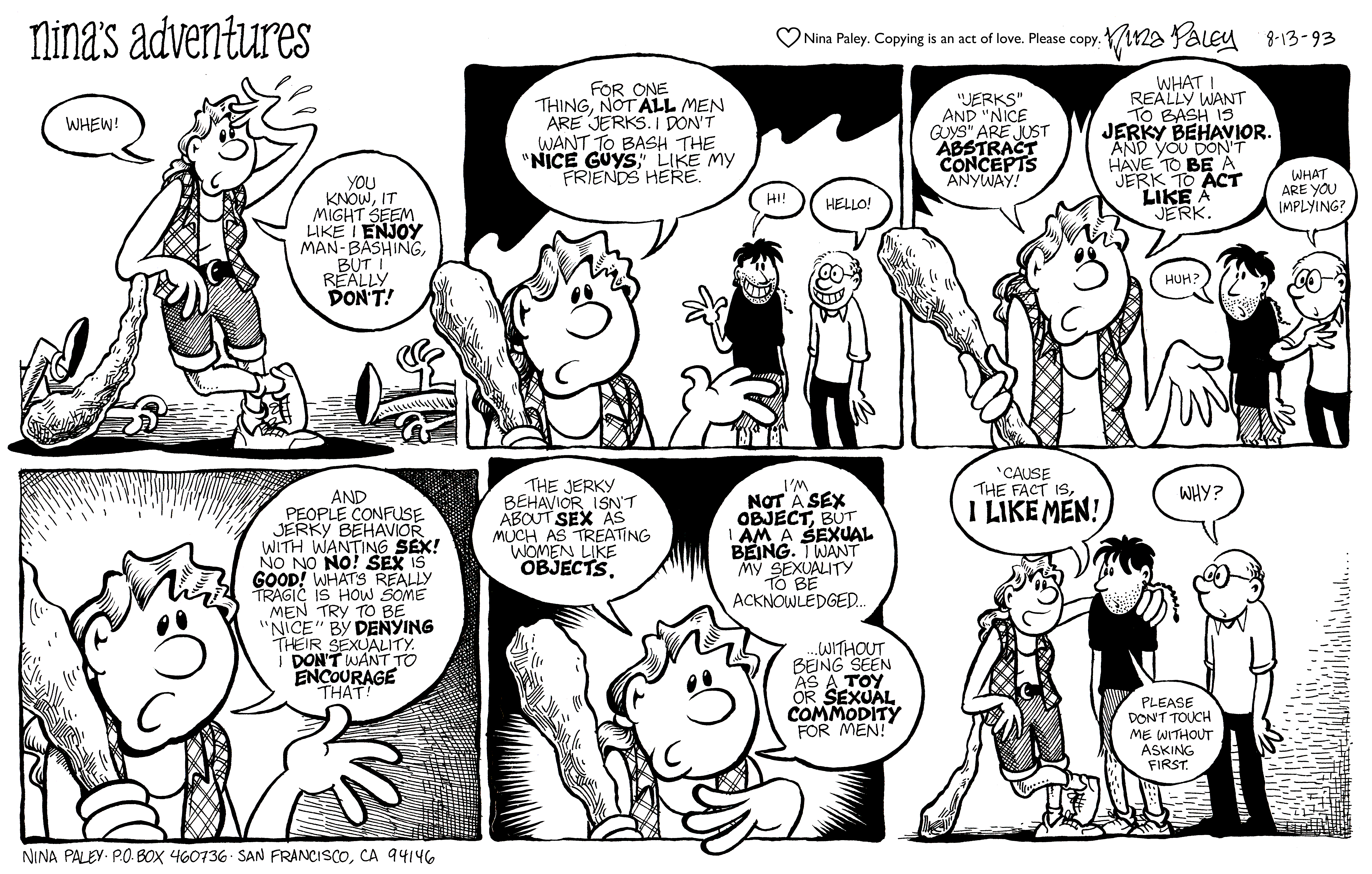 Nina's Adventures: Man Bashing (Aug 13, 1993). Nina Paley, CC BY-SA 3.0. https://archive.org/details/NinasAdventuresFree