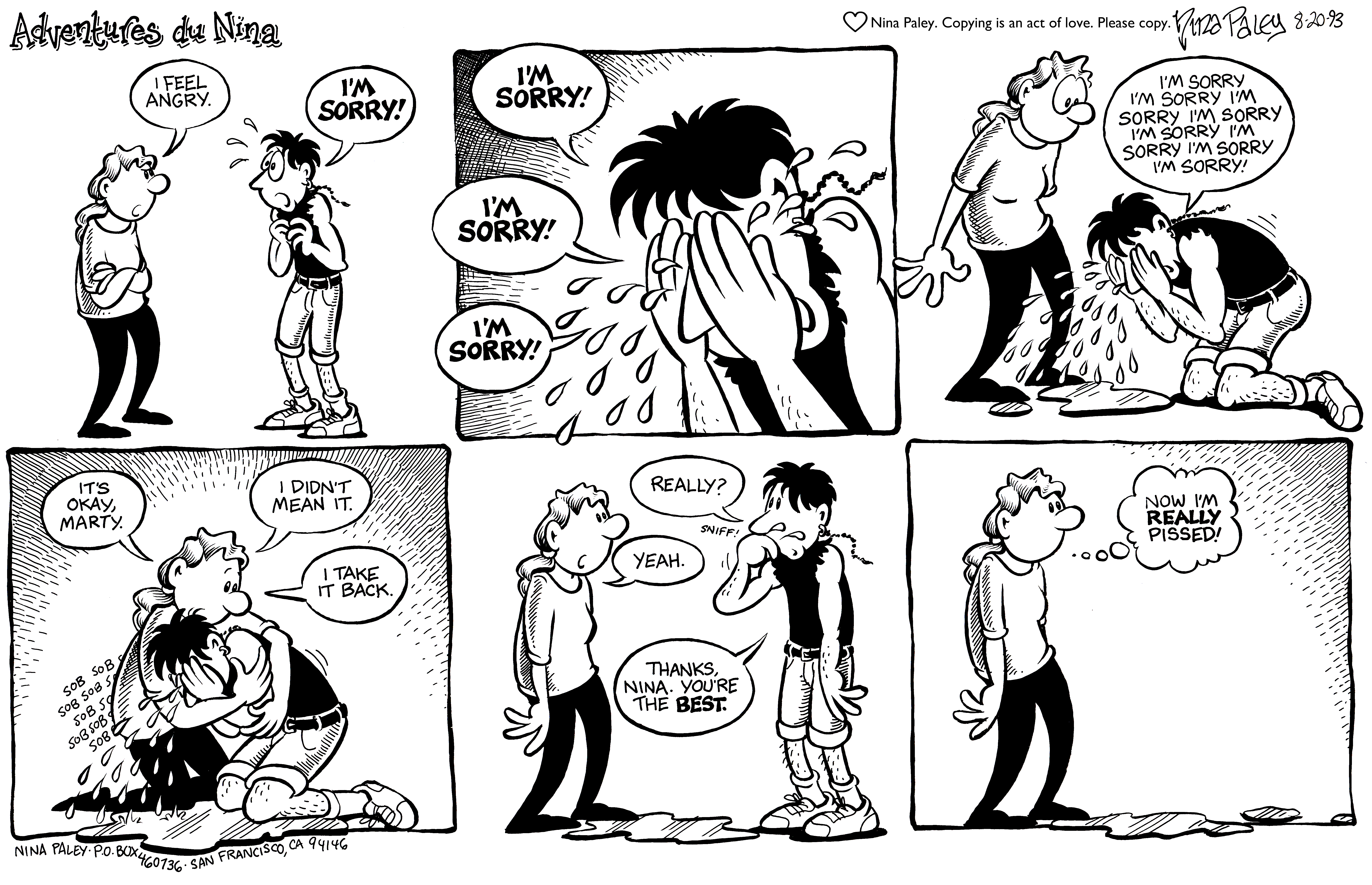 Nina's Adventures: Im Sorry (Aug 20, 1993). Nina Paley, CC BY-SA 3.0. https://archive.org/details/NinasAdventuresFree
