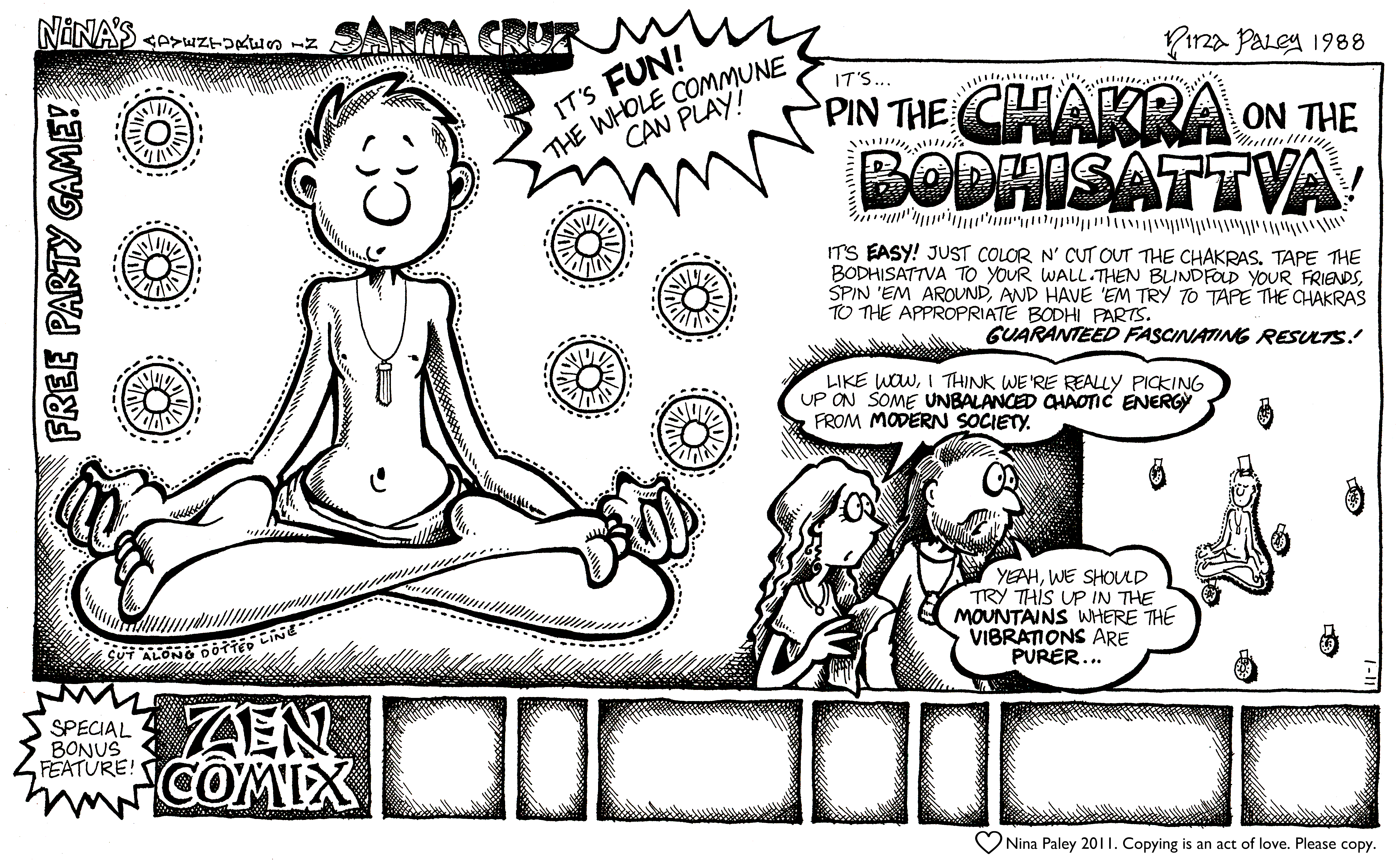 Nina's Adventures: Pin Chakra (Nov 1, 1988). Nina Paley, CC BY-SA 3.0. https://archive.org/details/NinasAdventuresFree