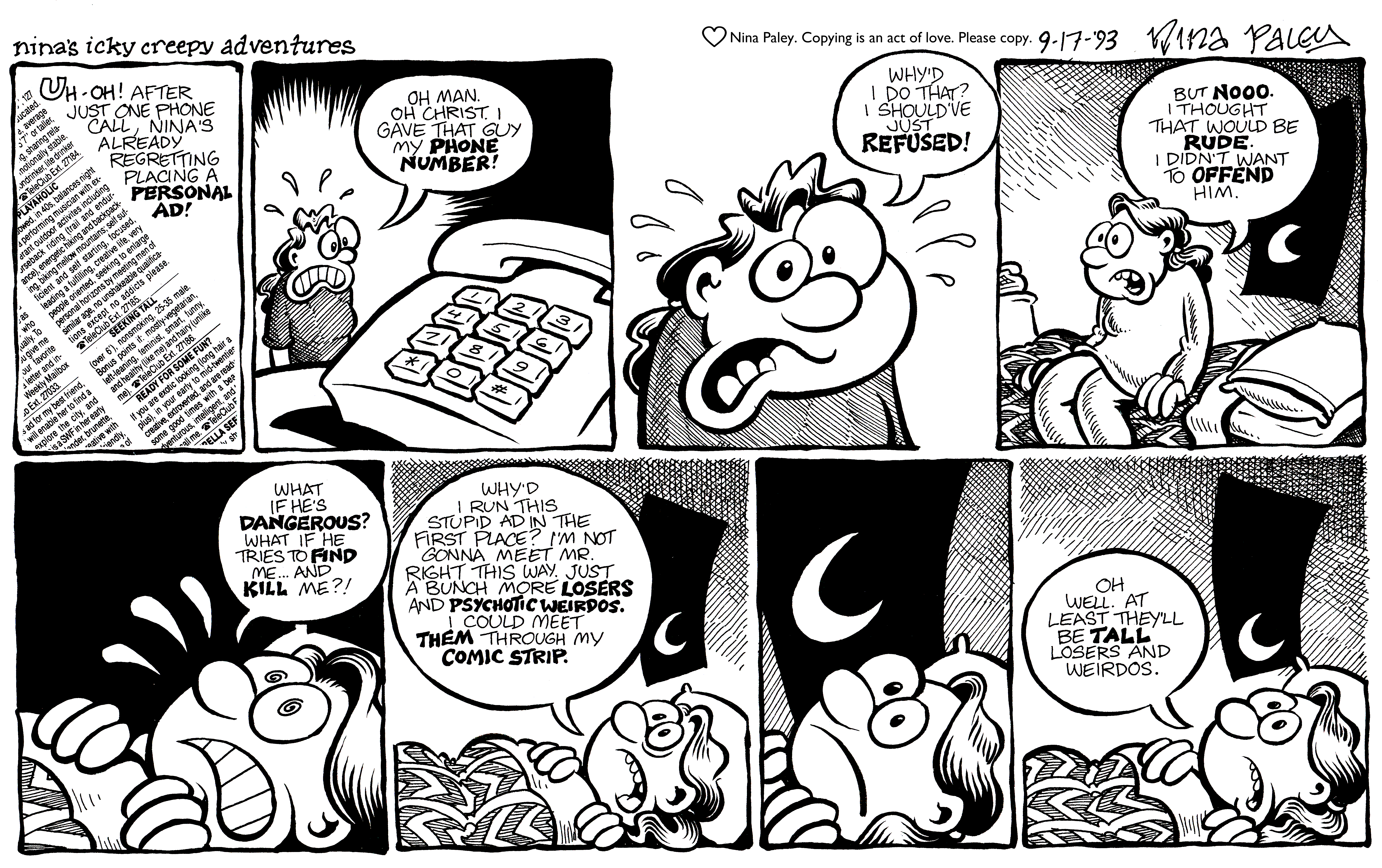 Nina's Adventures: Personal Ad Regret (Sep 17, 1993). Nina Paley, CC BY-SA 3.0. https://archive.org/details/NinasAdventuresFree