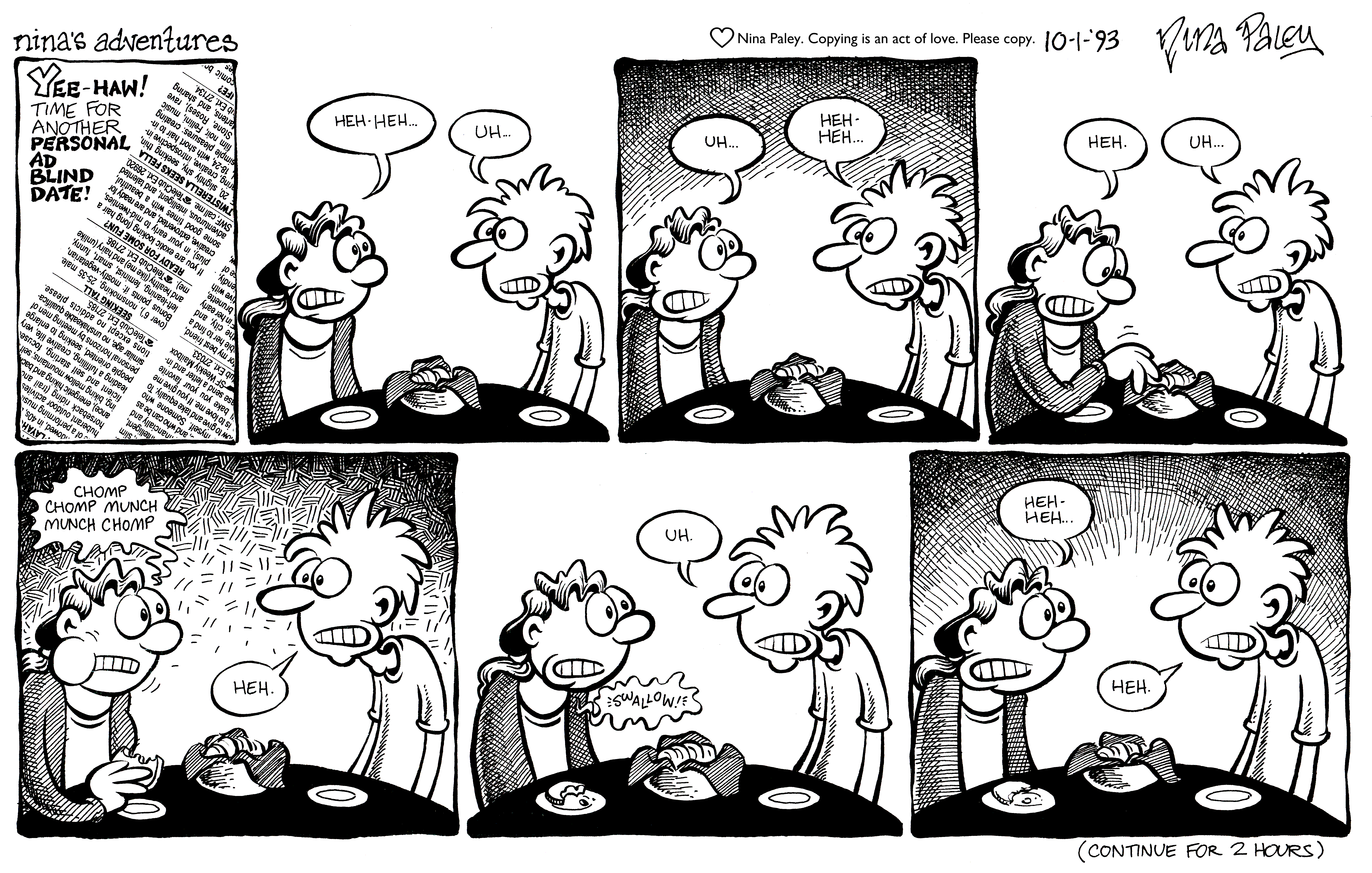 Nina's Adventures: Awkard Blind Date (Oct 1, 1993). Nina Paley, CC BY-SA 3.0. https://archive.org/details/NinasAdventuresFree