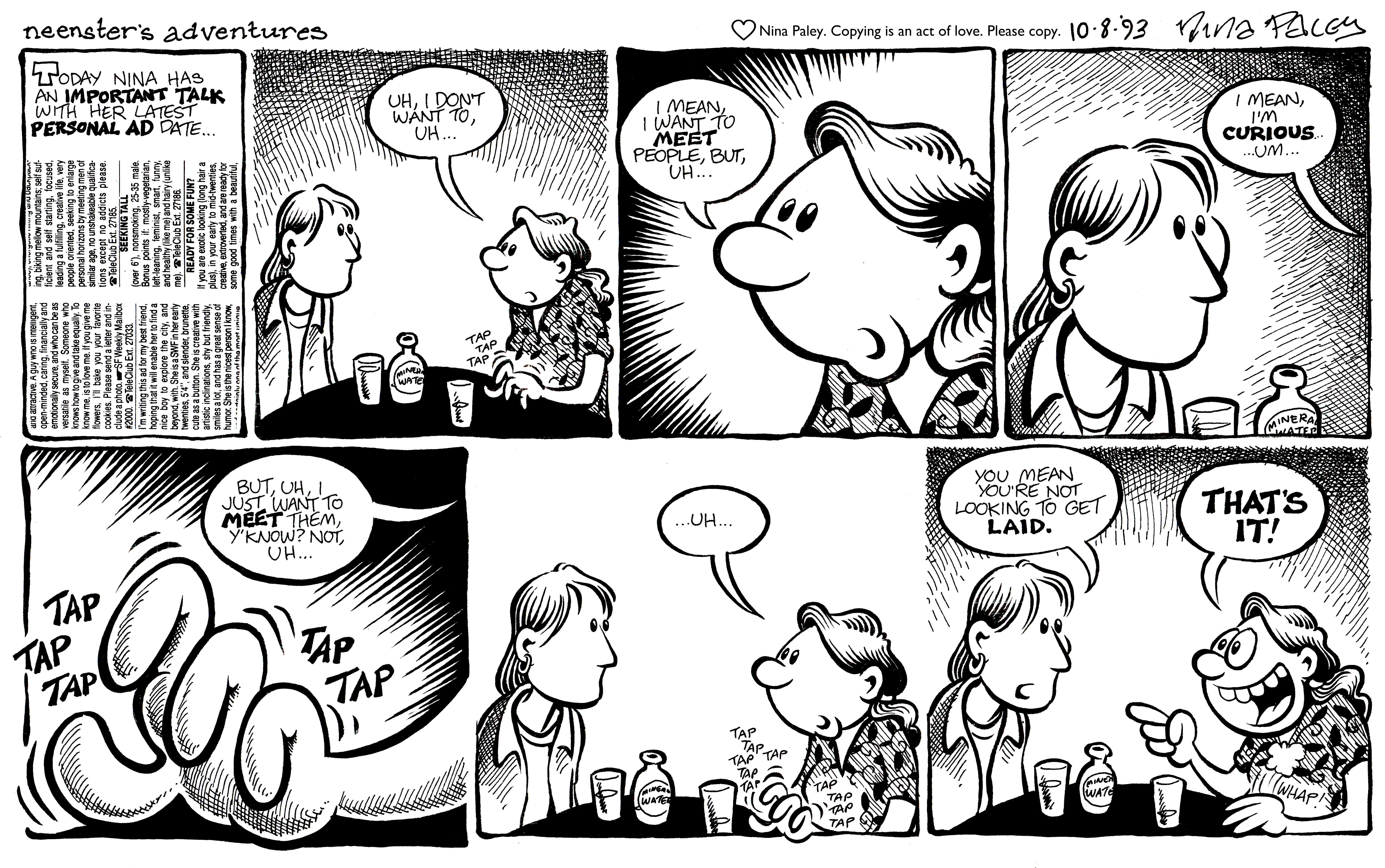 Nina's Adventures: Personal Ad Date (Oct 8, 1993). Nina Paley, CC BY-SA 3.0. https://archive.org/details/NinasAdventuresFree