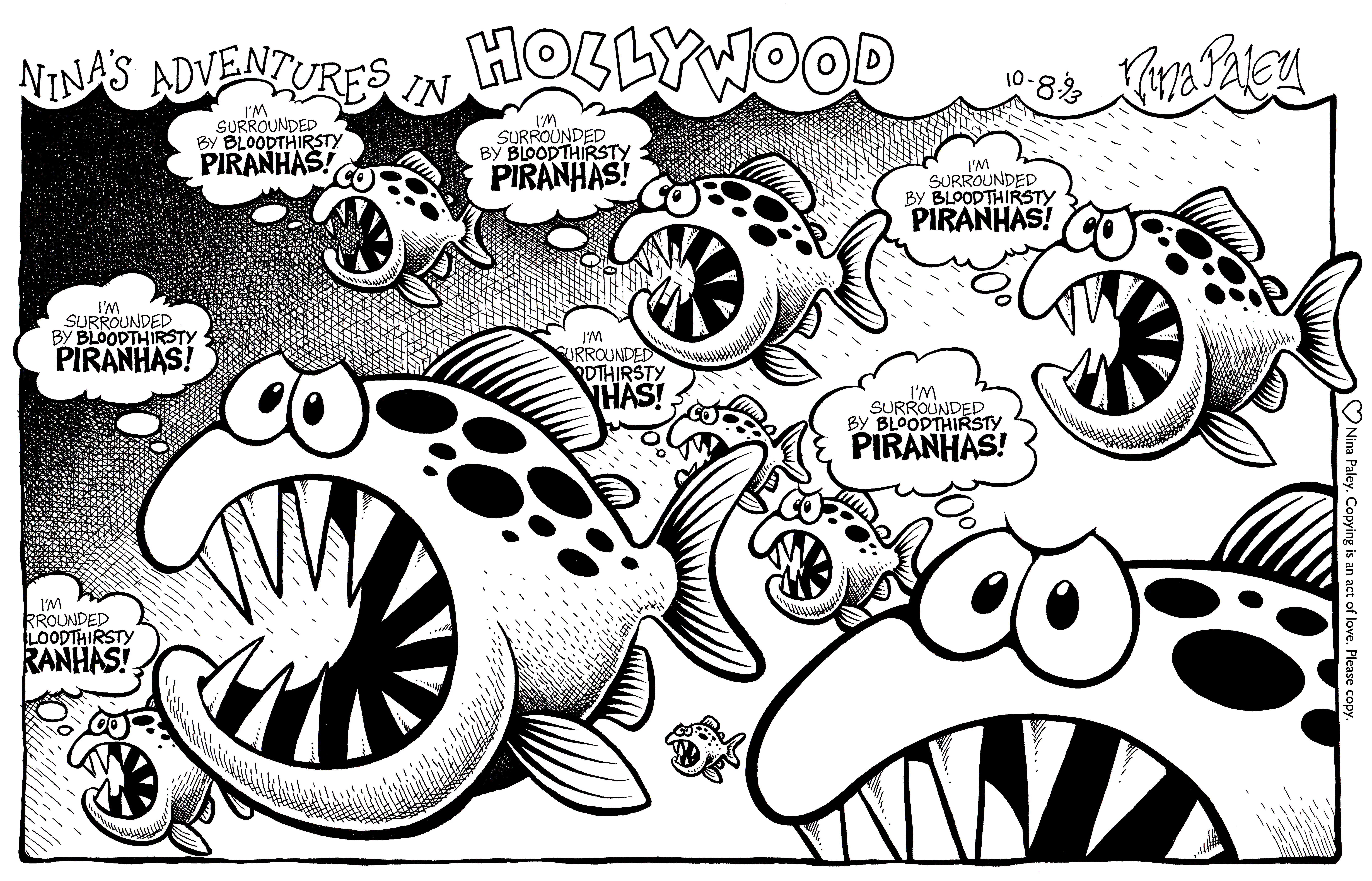 Nina's Adventures: Piranhas (Oct 8, 1993). Nina Paley, CC BY-SA 3.0. https://archive.org/details/NinasAdventuresFree