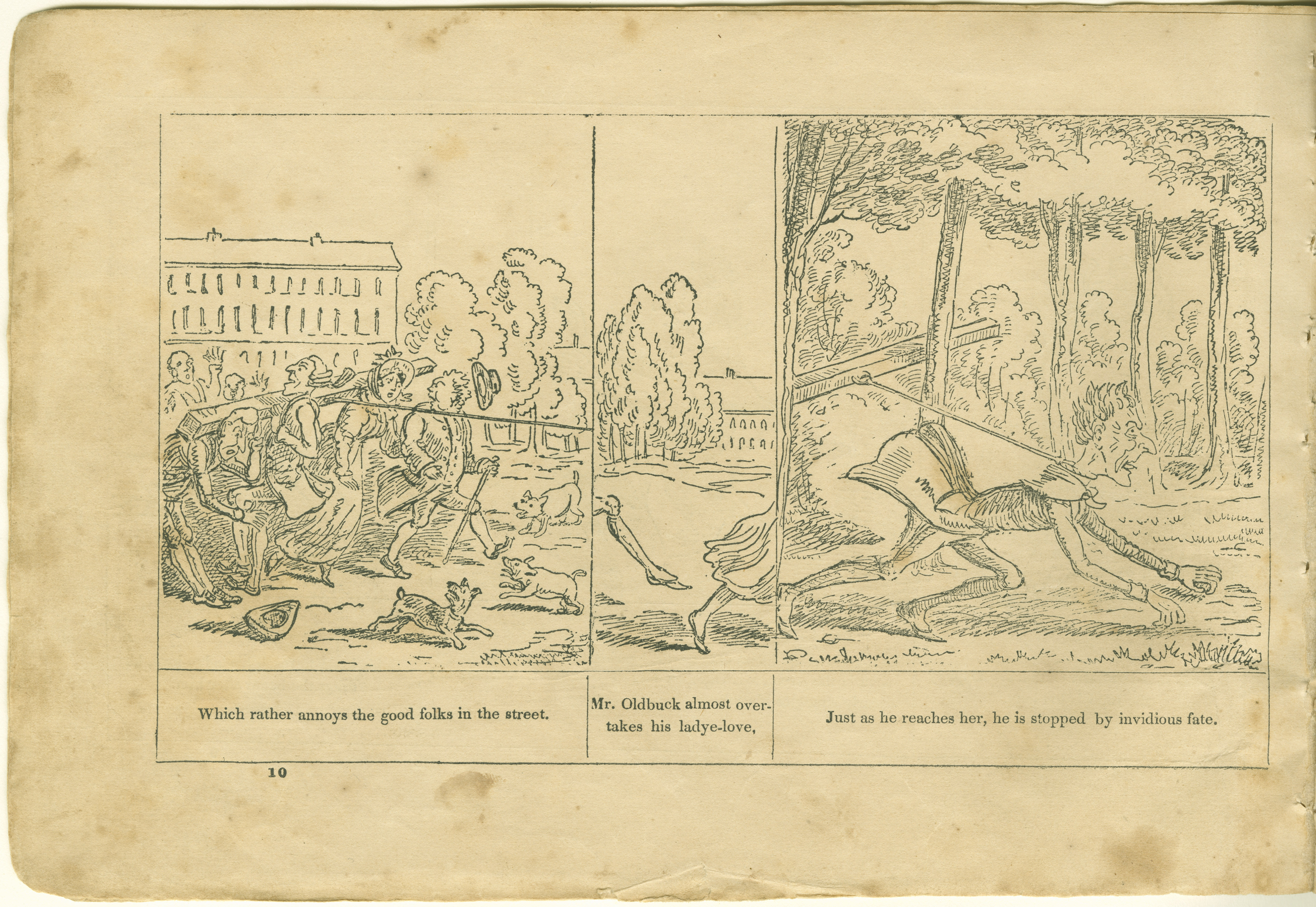 The Adventures of Mr. Obadiah Oldbuck (Rodolphe Töpffer; Wilson and Company, New York), leaf 9. Public domain.