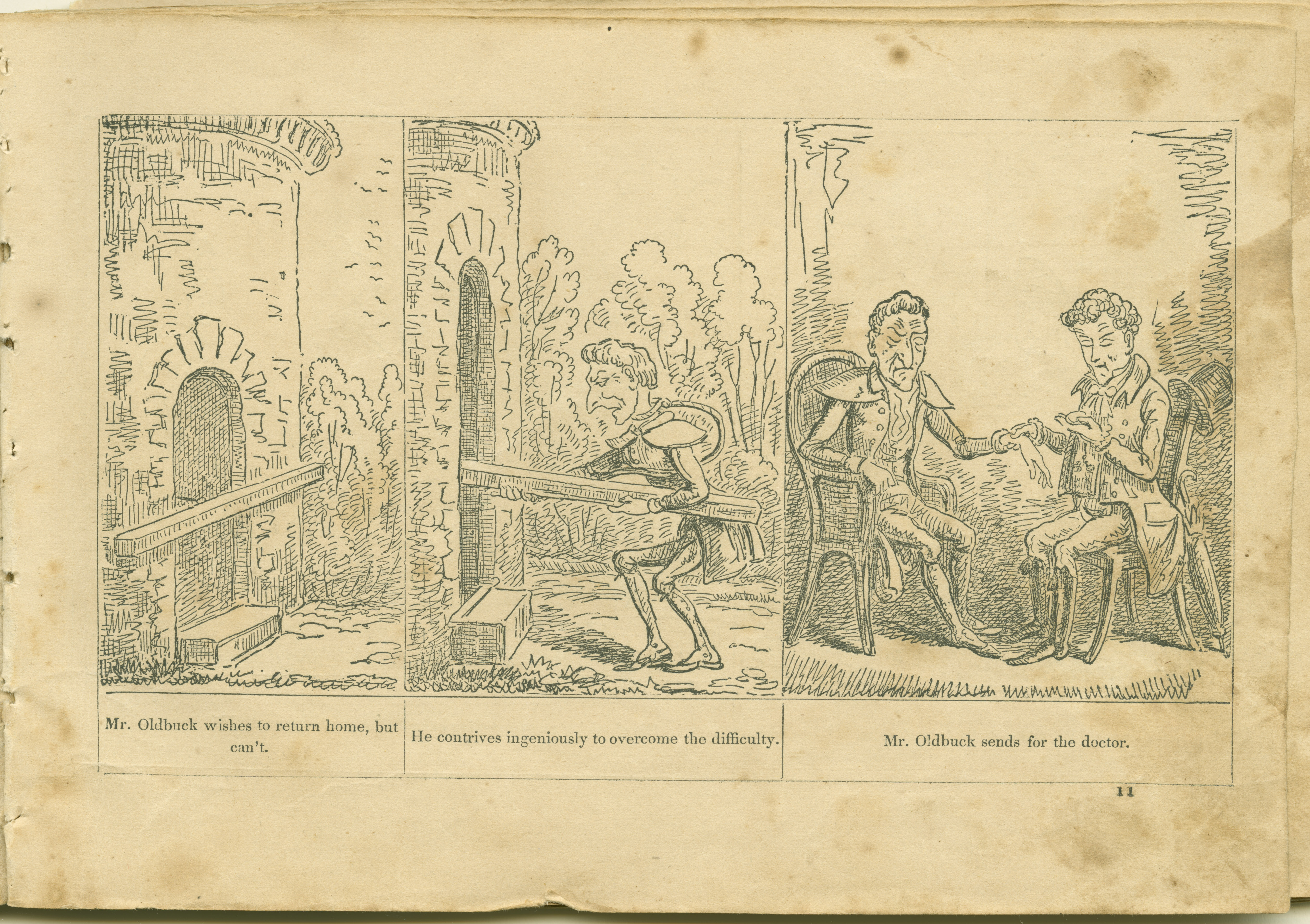 The Adventures of Mr. Obadiah Oldbuck (Rodolphe Töpffer; Wilson and Company, New York), leaf 10. Public domain.