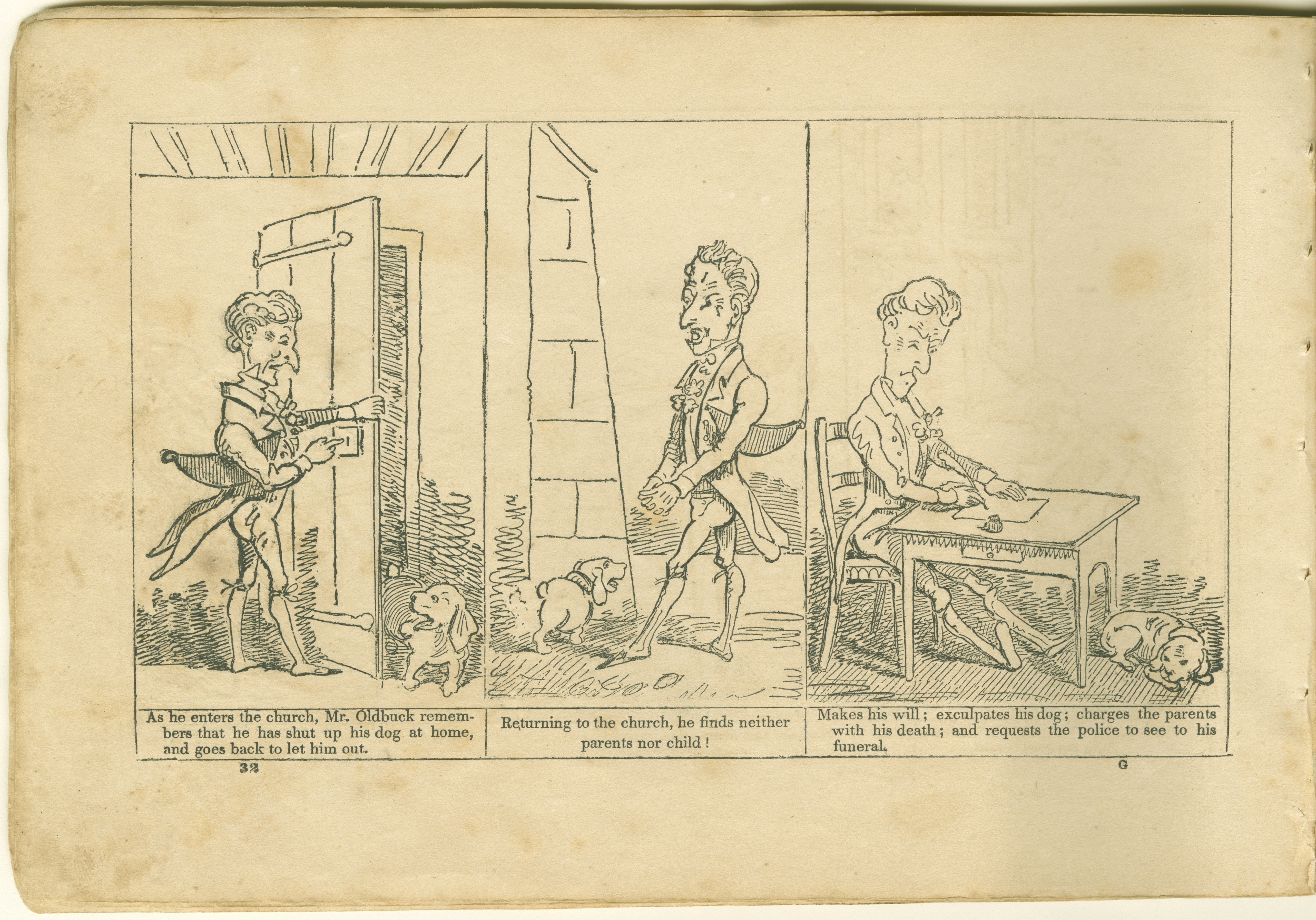 The Adventures of Mr. Obadiah Oldbuck (Rodolphe Töpffer; Wilson and Company, New York), leaf 31. Public domain.