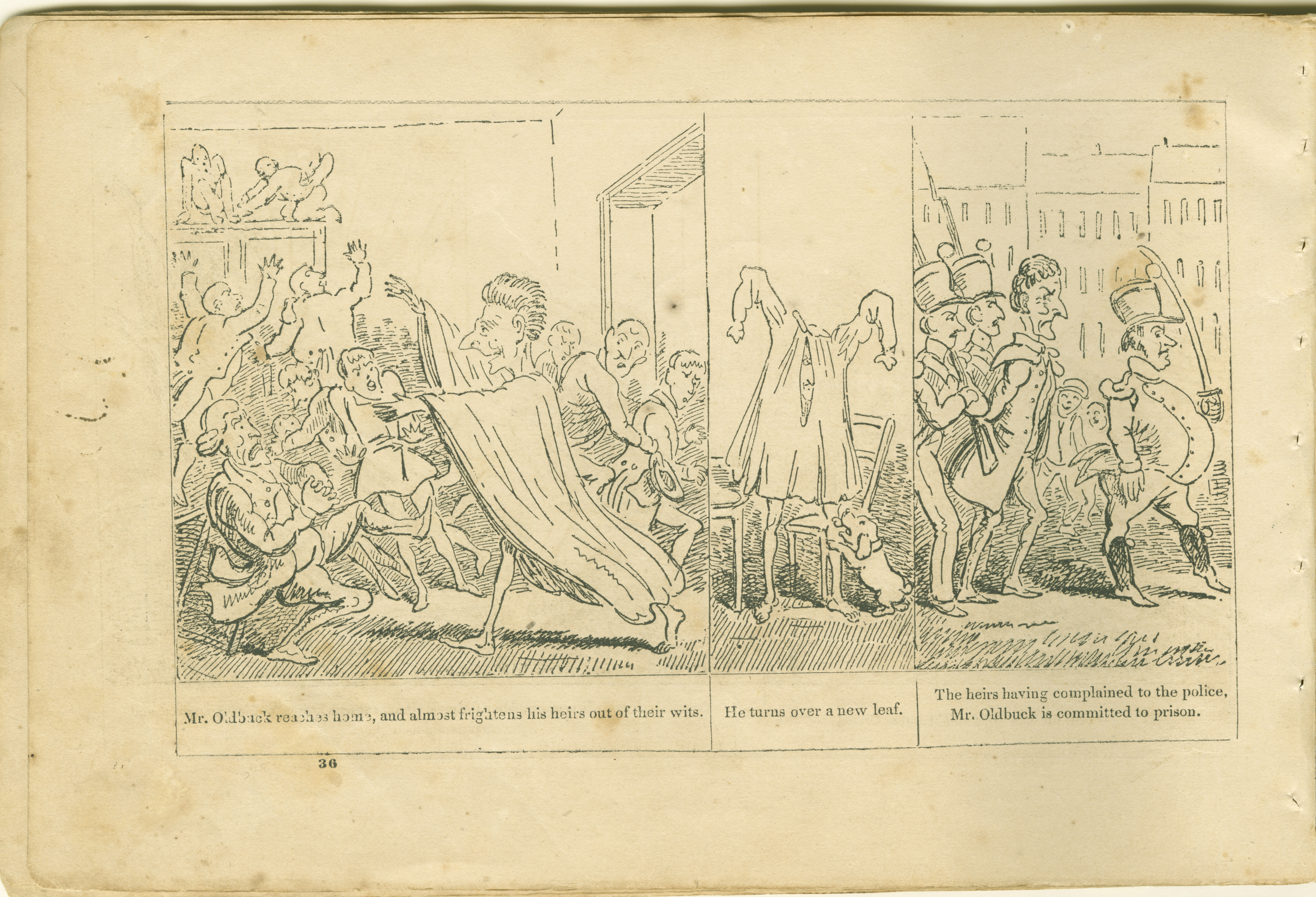 The Adventures of Mr. Obadiah Oldbuck (Rodolphe Töpffer; Wilson and Company, New York), leaf 35. Public domain.