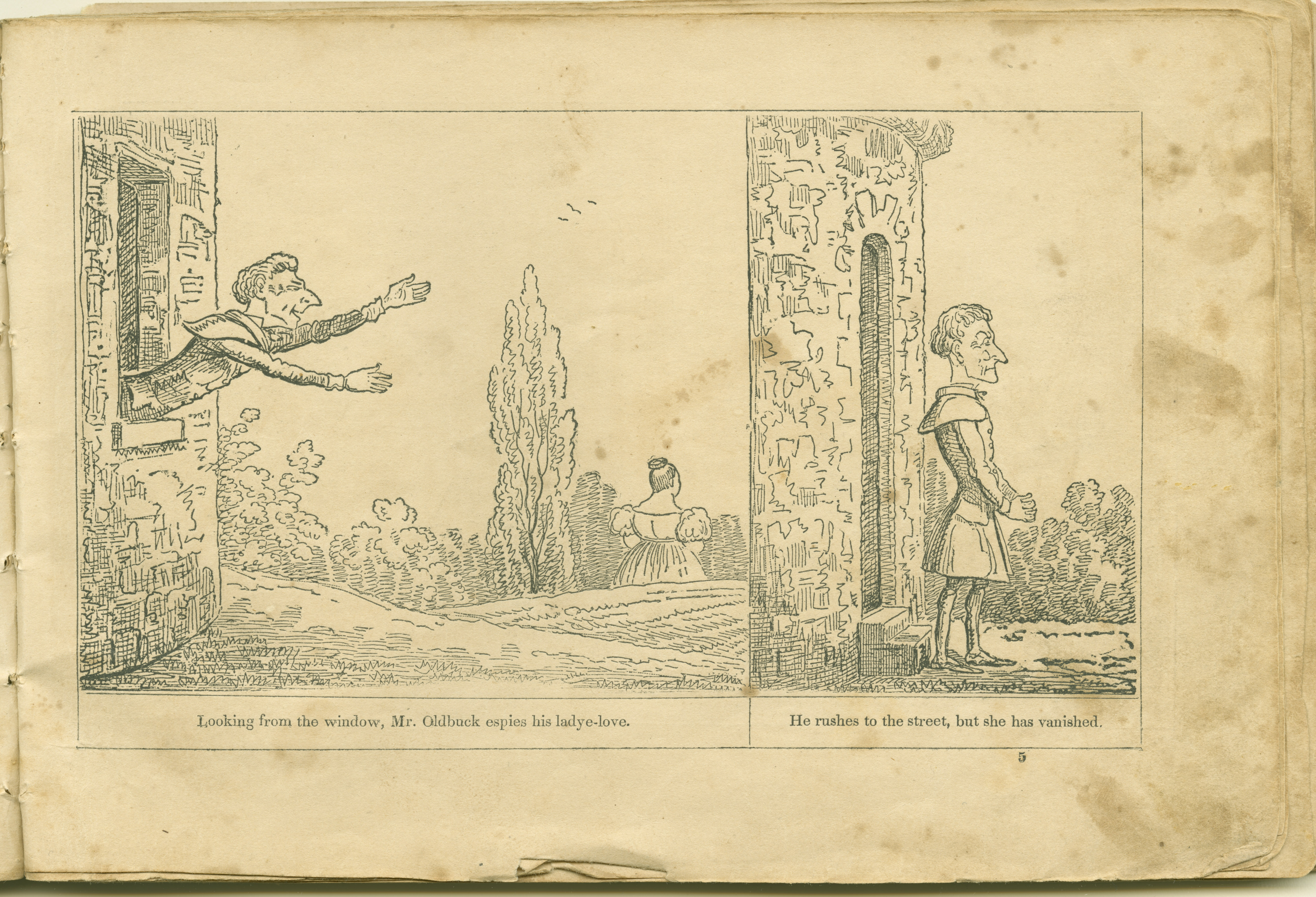The Adventures of Mr. Obadiah Oldbuck (Rodolphe Töpffer; Wilson and Company, New York), leaf 4. Public domain.