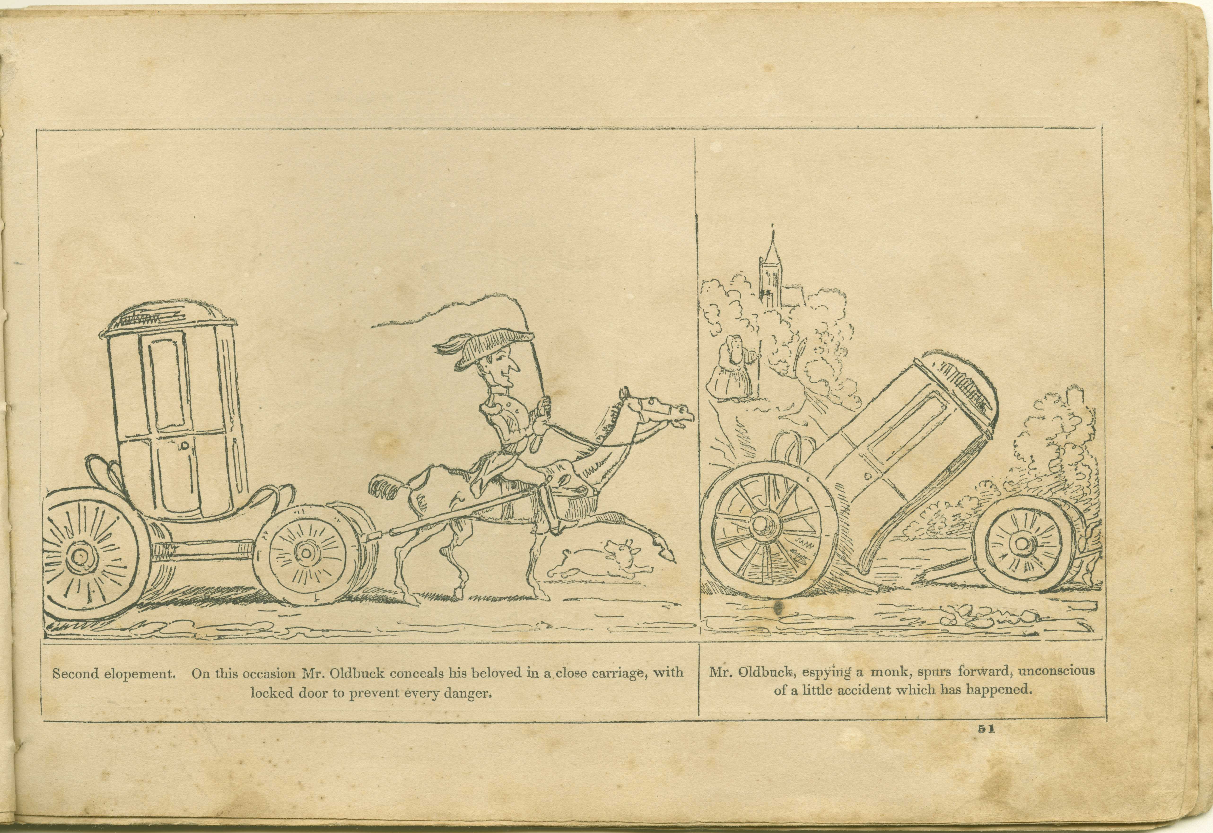 The Adventures of Mr. Obadiah Oldbuck (Rodolphe Töpffer; Wilson and Company, New York), leaf 50. Public domain.