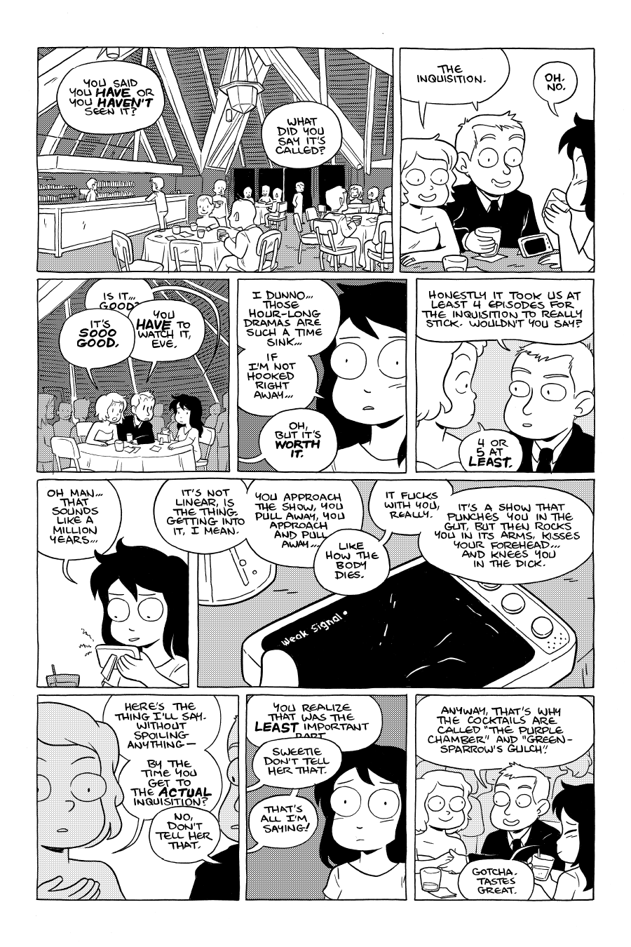 Octopus Pie – #46 – the inquisition (2022-11-12). Meredith Gran, CC BY-NC-SA 3.0 US. https://www.octopuspie.com/comic/46-the-inquisition/