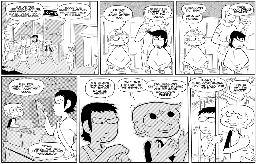 Octopus Pie – #111 – couture of duty (2008-02-18). Meredith Gran, CC BY-NC-SA 3.0 US. https://www.octopuspie.com/comic/111-couture-of-duty/