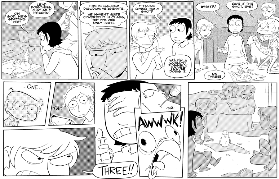 Octopus Pie – #116 – the shot (2008-02-29). Meredith Gran, CC BY-NC-SA 3.0 US. https://www.octopuspie.com/comic/116-the-shot/