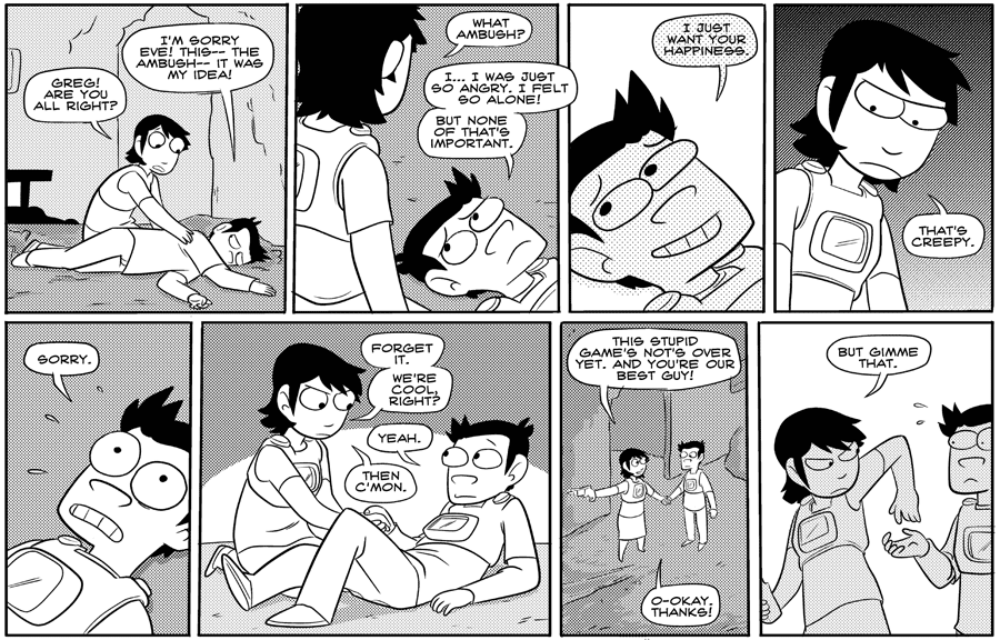 Octopus Pie – #158 – creepy (2008-06-18). Meredith Gran, CC BY-NC-SA 3.0 US. https://www.octopuspie.com/comic/158-creepy/