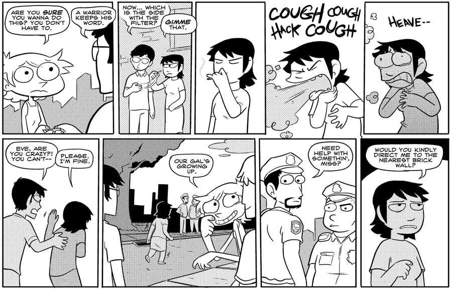 Octopus Pie – #166 – brick wall (2008-07-07). Meredith Gran, CC BY-NC-SA 3.0 US. https://www.octopuspie.com/comic/166-brick-wall/