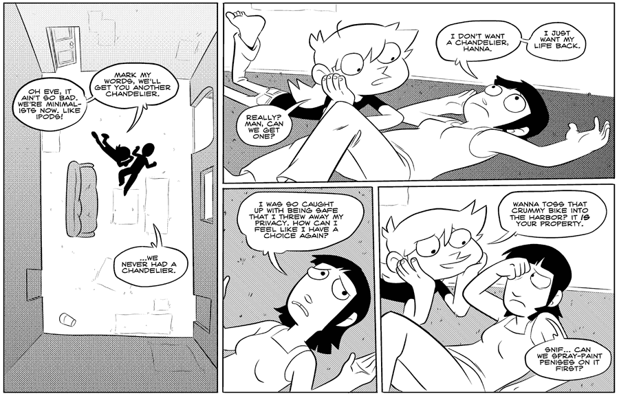 Octopus Pie – #018 – chandelier (2007-06-22). Meredith Gran, CC BY-NC-SA 3.0 US. https://www.octopuspie.com/comic/018-chandelier/