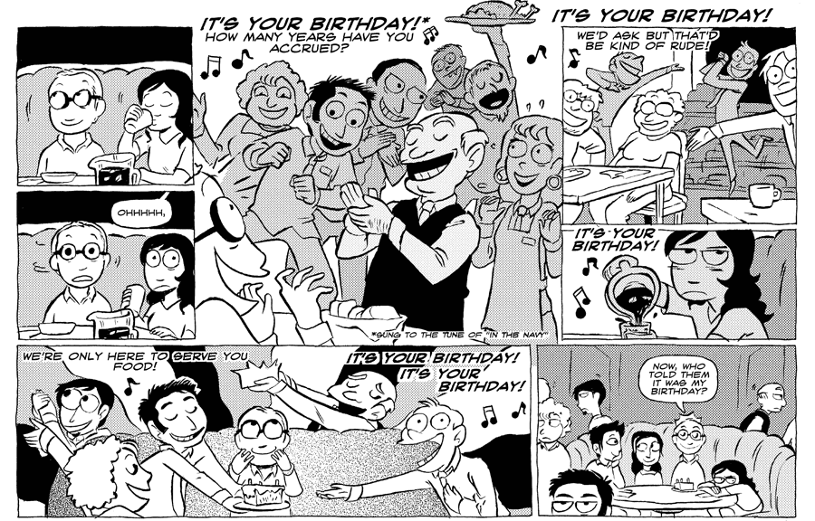 Octopus Pie – #235 – it’s your birthday (2008-12-19). Meredith Gran, CC BY-NC-SA 3.0 US. https://www.octopuspie.com/comic/235-its-your-birthday/