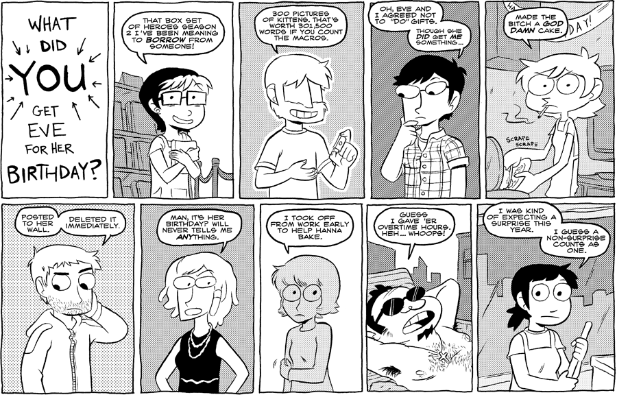 Octopus Pie – #283 – eve’s birthday (2009-04-27). Meredith Gran, CC BY-NC-SA 3.0 US. https://www.octopuspie.com/comic/283-eves-birthday/