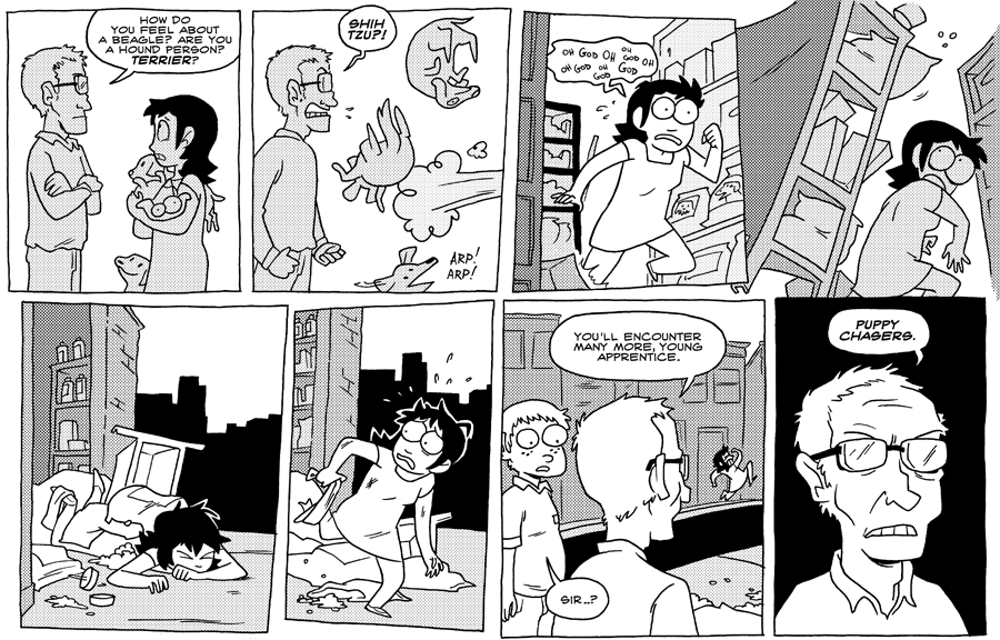 Octopus Pie – #298 – puppy chasers (2009-06-05). Meredith Gran, CC BY-NC-SA 3.0 US. https://www.octopuspie.com/comic/298-puppy-chasers/
