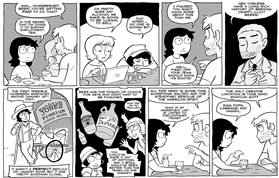 Octopus Pie – #314 – the first terrible homebrew (2009-08-07). Meredith Gran, CC BY-NC-SA 3.0 US. https://www.octopuspie.com/comic/314-the-first-terrible-homebrew/