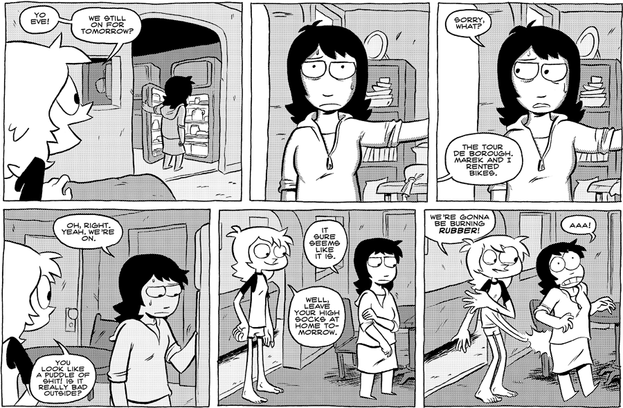 Octopus Pie – #322 – burning rubber (2009-08-26). Meredith Gran, CC BY-NC-SA 3.0 US. https://www.octopuspie.com/comic/322-burning-rubber/