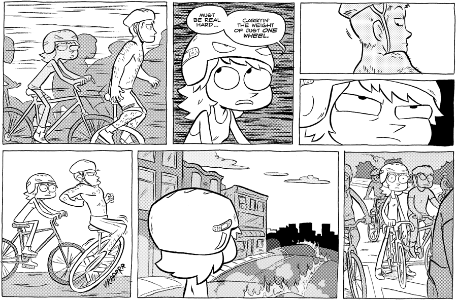 Octopus Pie – #326 – just one wheel (2009-09-04). Meredith Gran, CC BY-NC-SA 3.0 US. https://www.octopuspie.com/comic/326-just-one-wheel/
