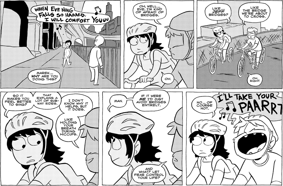 Octopus Pie – #328 – avoid bridges entirely (2009-10-17). Meredith Gran, CC BY-NC-SA 3.0 US. https://www.octopuspie.com/comic/328-avoid-bridges-entirely/