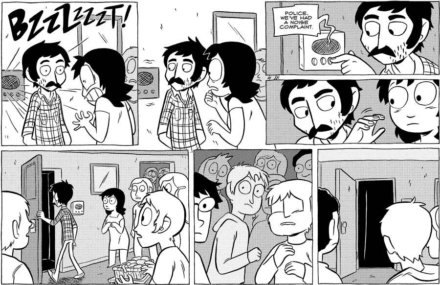 Octopus Pie – #357 – noise complaint (2010-02-06). Meredith Gran, CC BY-NC-SA 3.0 US. https://www.octopuspie.com/comic/357-noise-complaint/